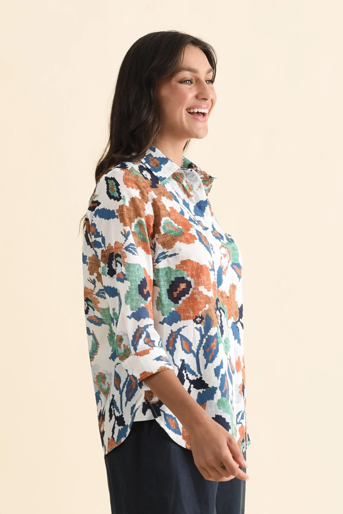Lilah Orange Garden Cotton 3/4 Sleeved Shirt - Image 4