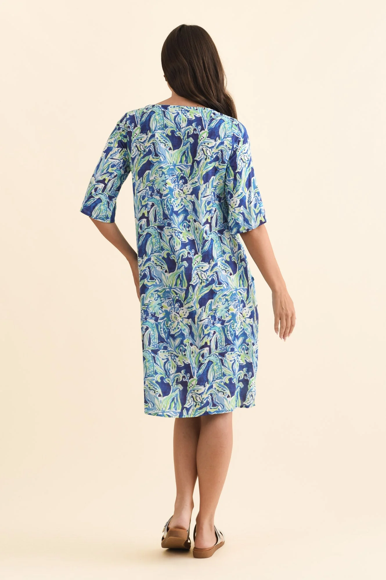 Lilibet Blue Abstract Cotton Pocket Dress - Image 5