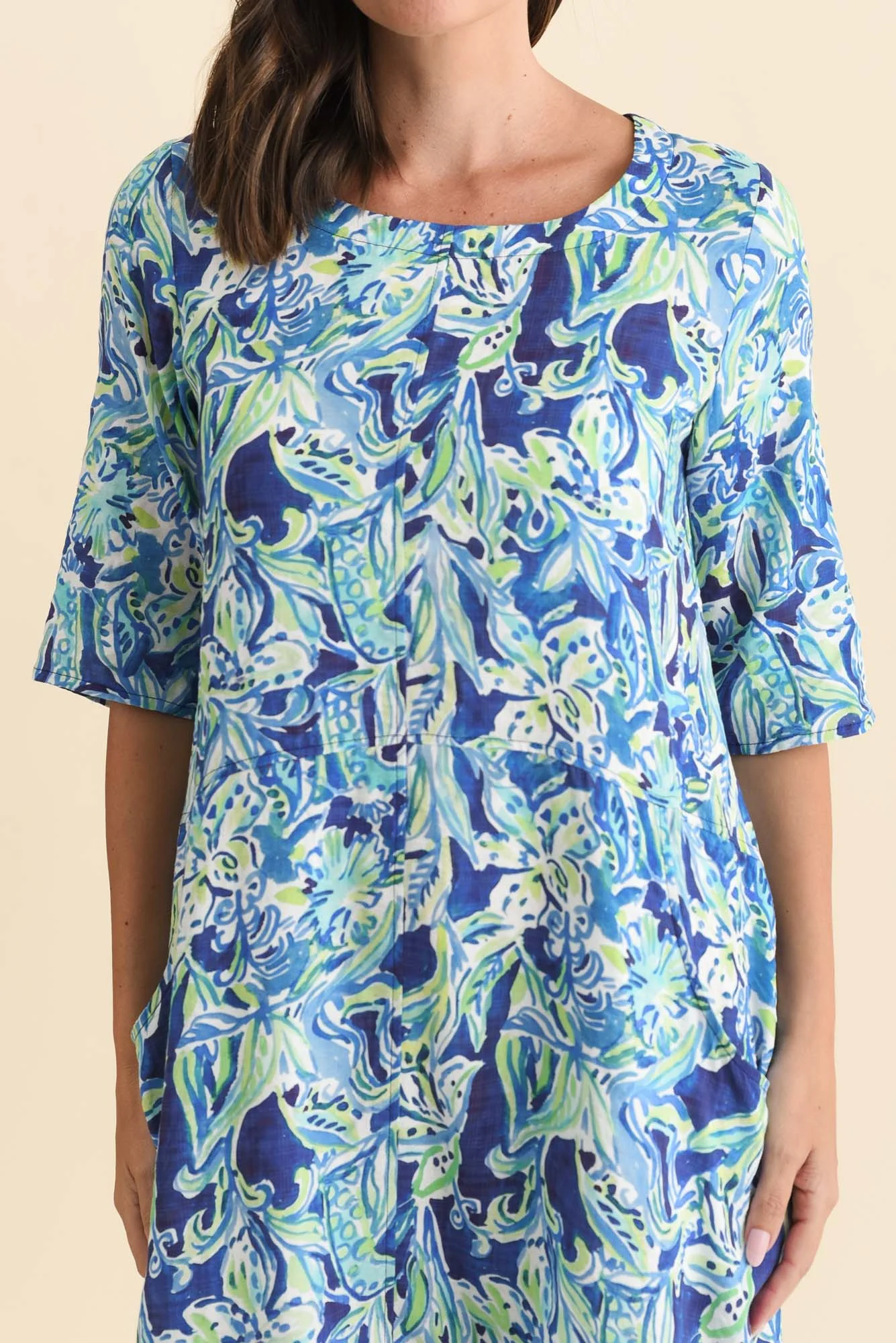 Lilibet Blue Abstract Cotton Pocket Dress - Image 6