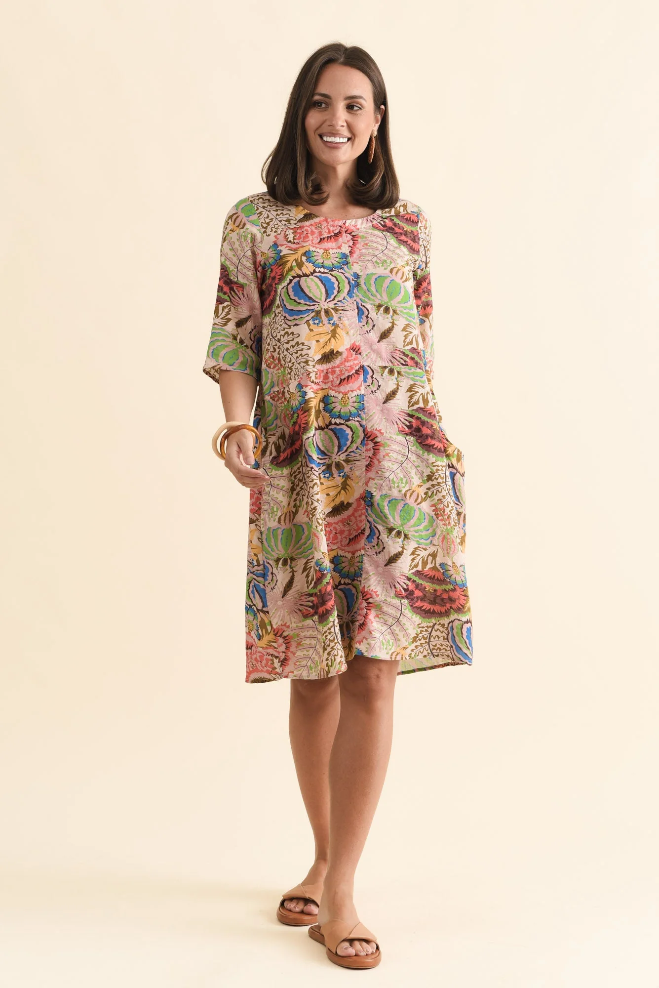 Lilibet Green Botanical Cotton Pocket Dress - Image 2