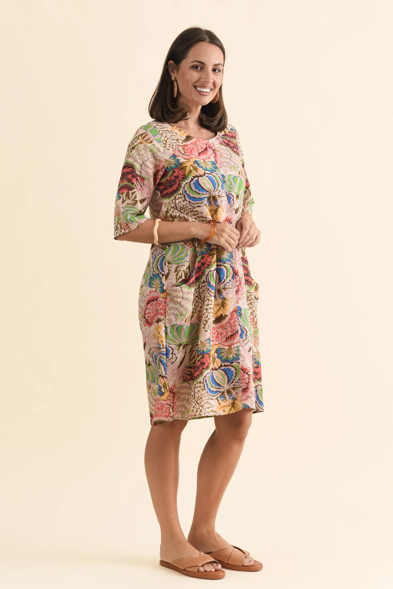 Lilibet Green Botanical Cotton Pocket Dress - Image 3