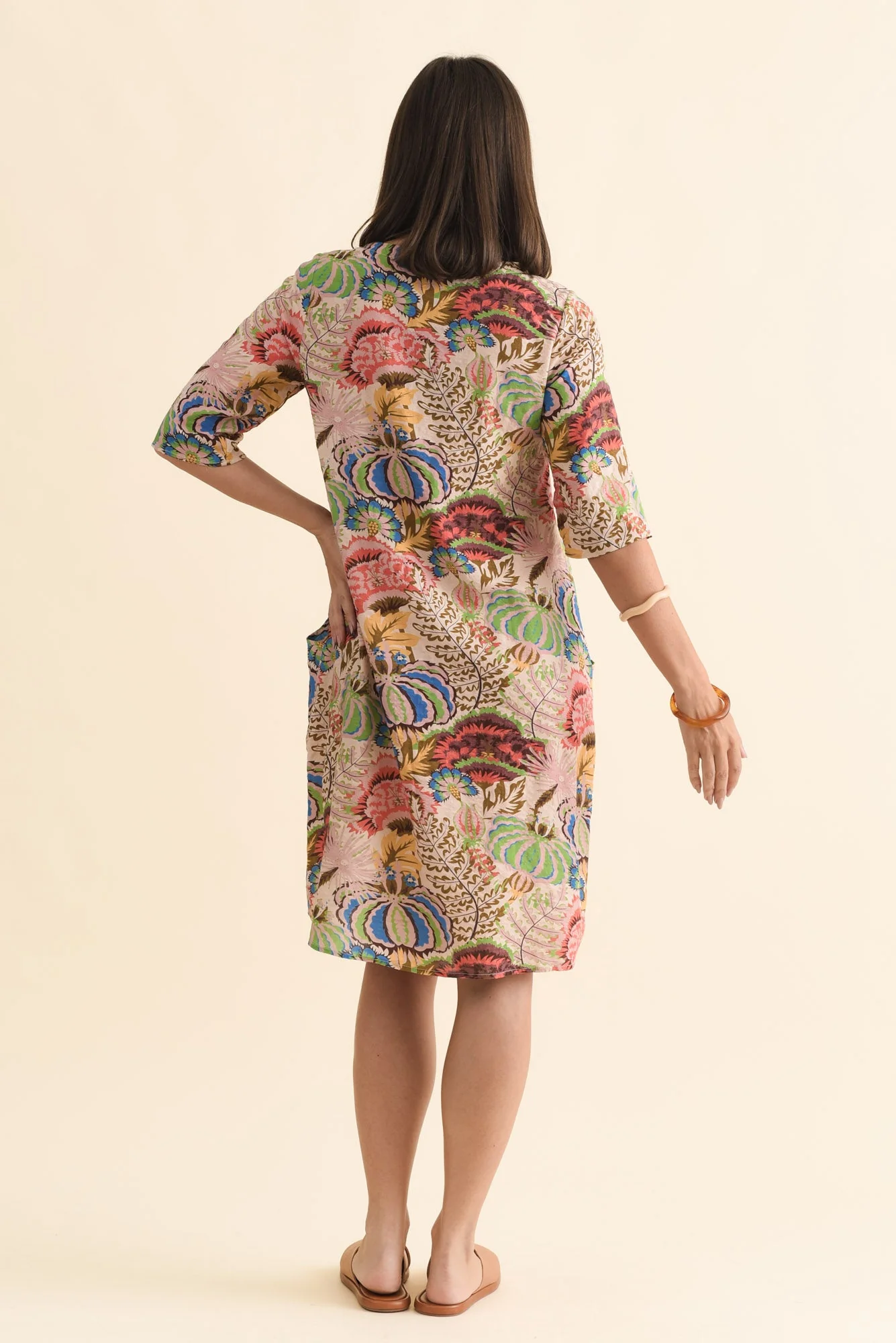 Lilibet Green Botanical Cotton Pocket Dress - Image 4