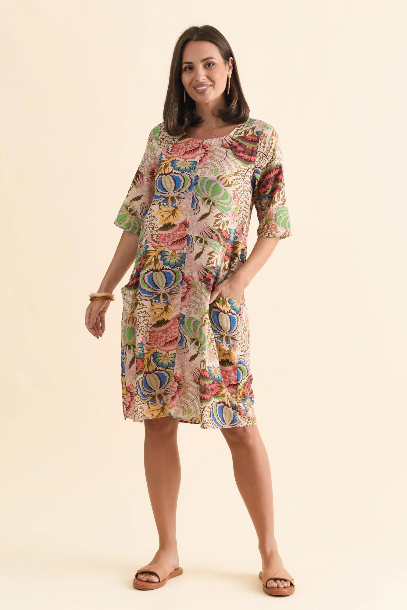Lilibet Green Botanical Cotton Pocket Dress - Image 6