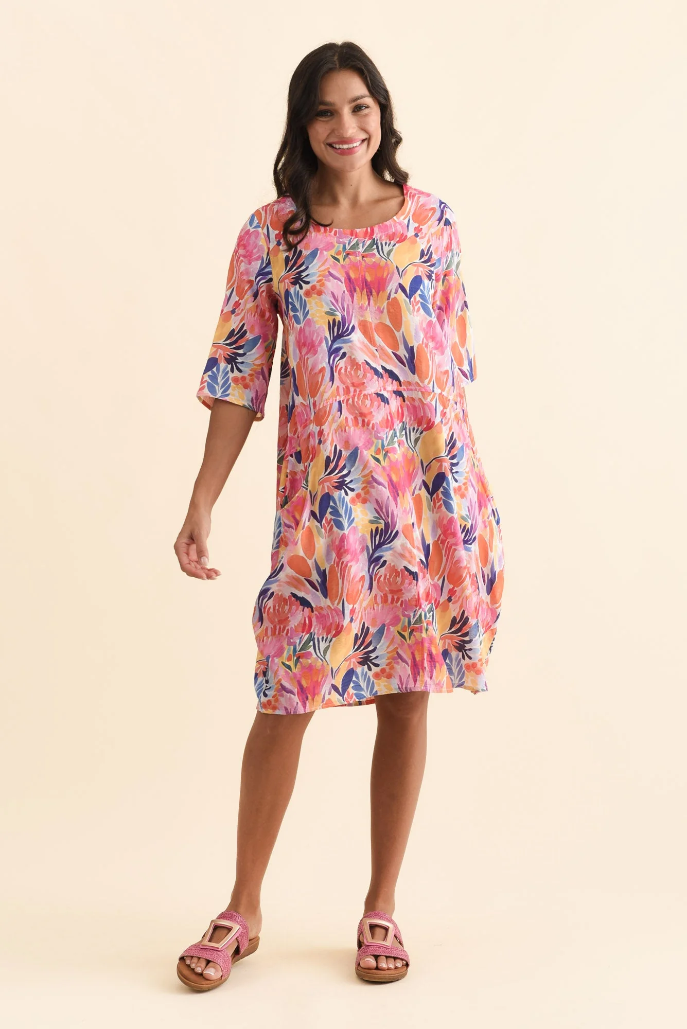Lilibet Orange Flower Cotton Pocket Dress - Image 2