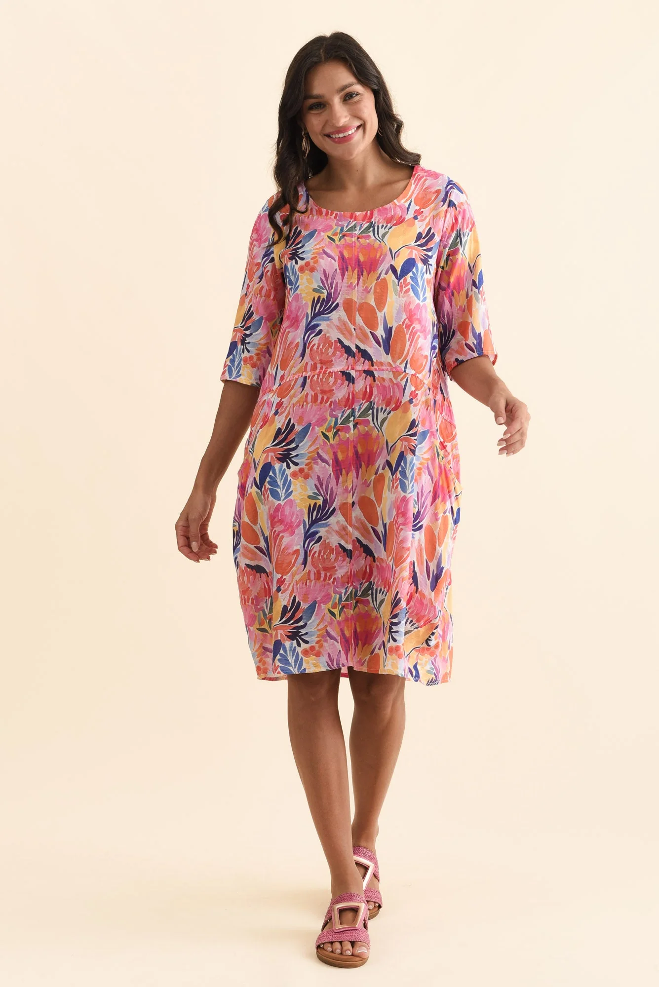 Lilibet Orange Flower Cotton Pocket Dress - Image 3