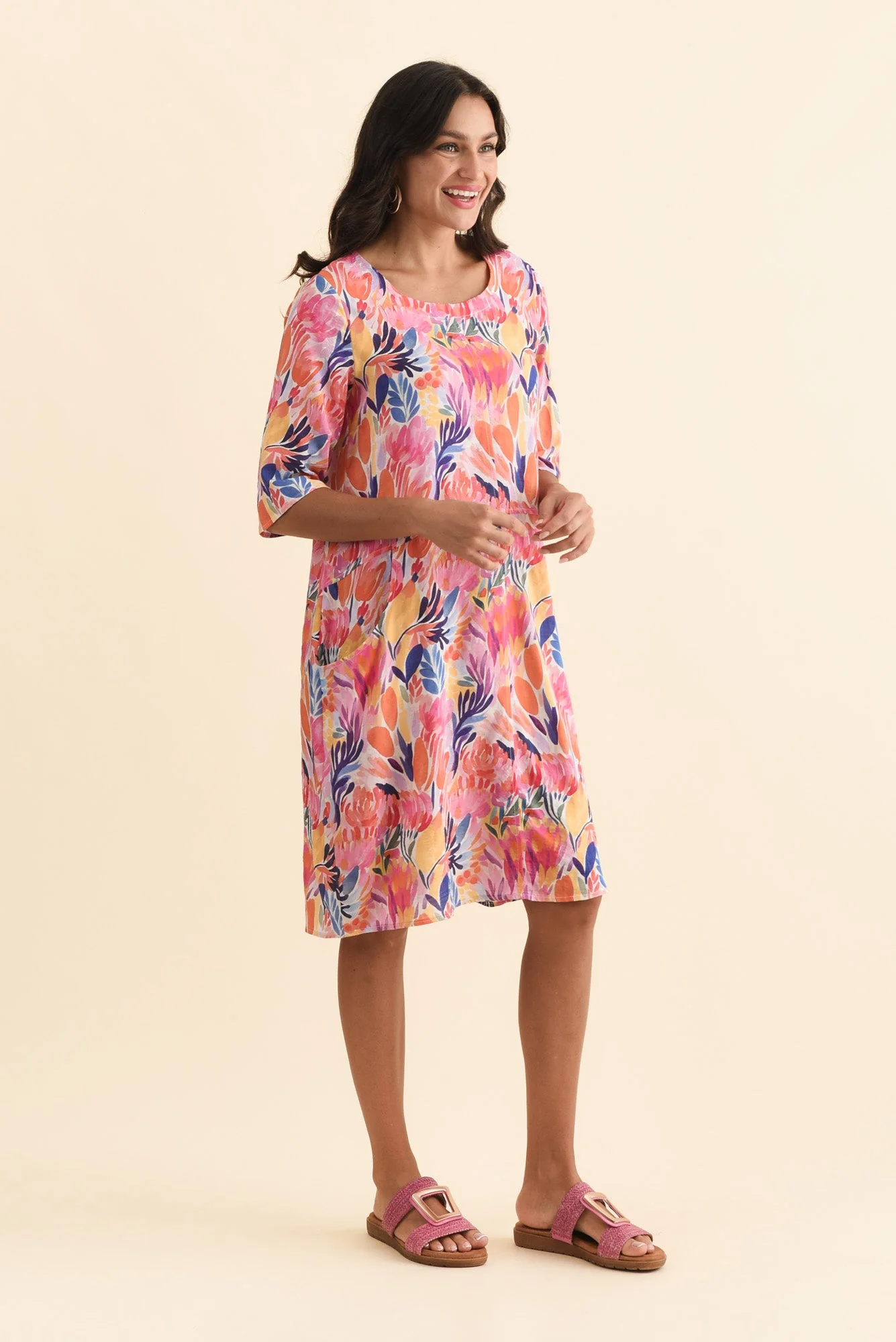 Lilibet Orange Flower Cotton Pocket Dress - Image 4