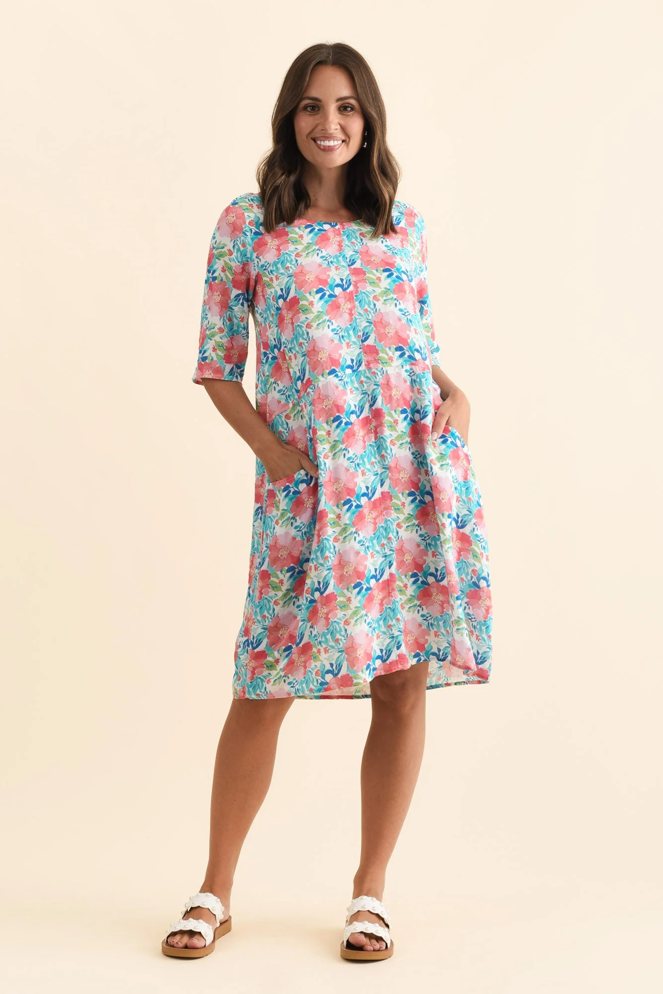 Lilibet Pink Flower Cotton Pocket Dress - Image 2