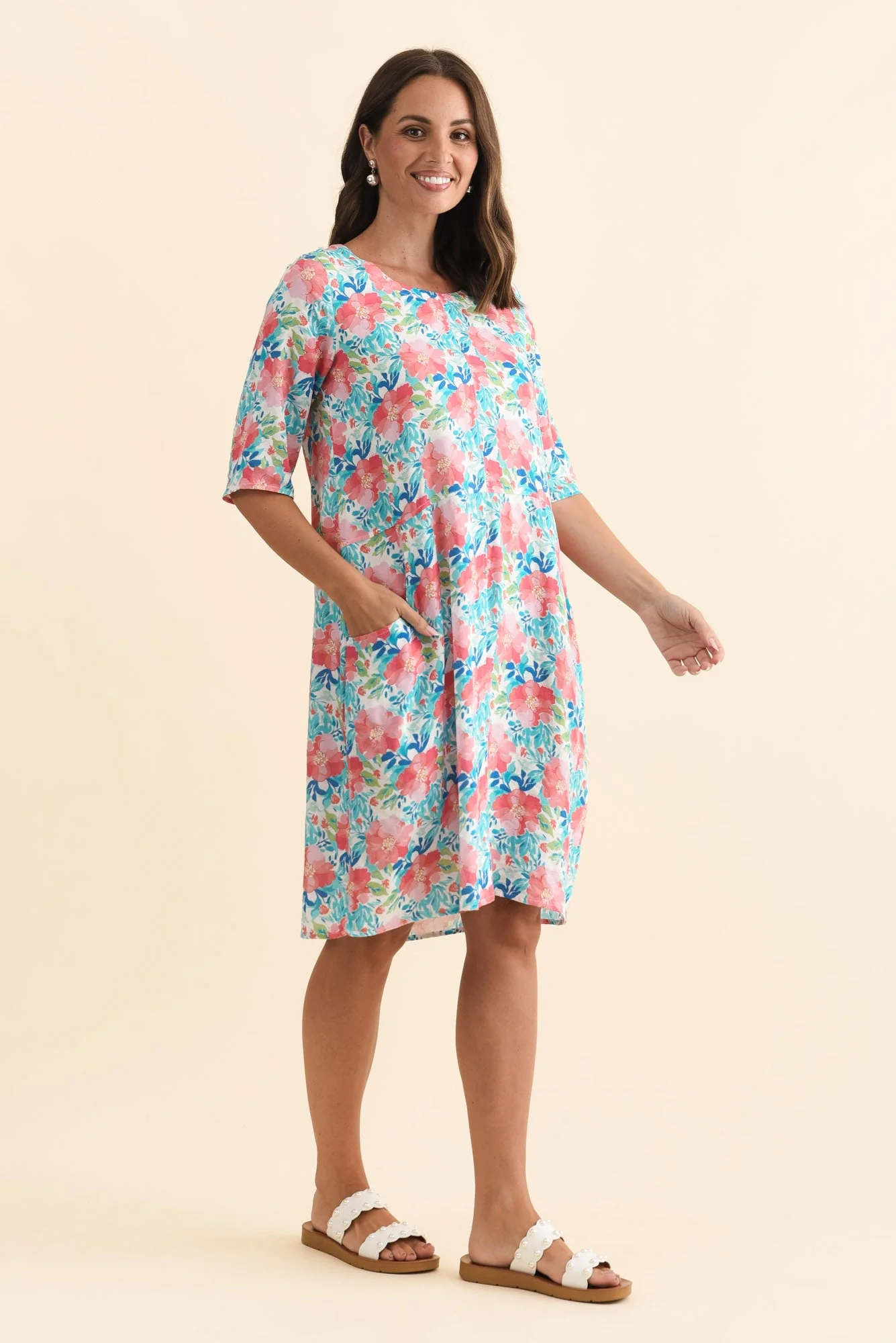 Lilibet Pink Flower Cotton Pocket Dress - Image 3