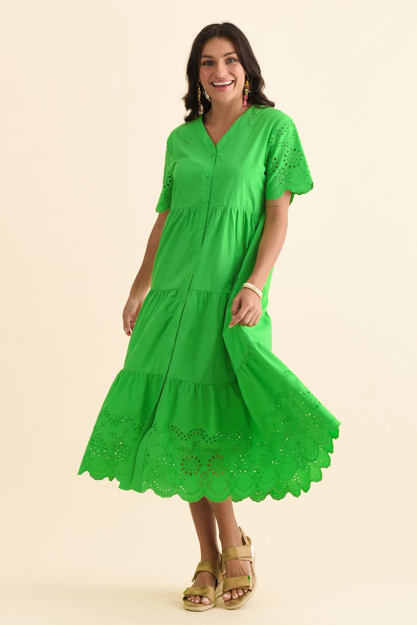 Lilith Green Embroidered Cotton Dress - Image 2