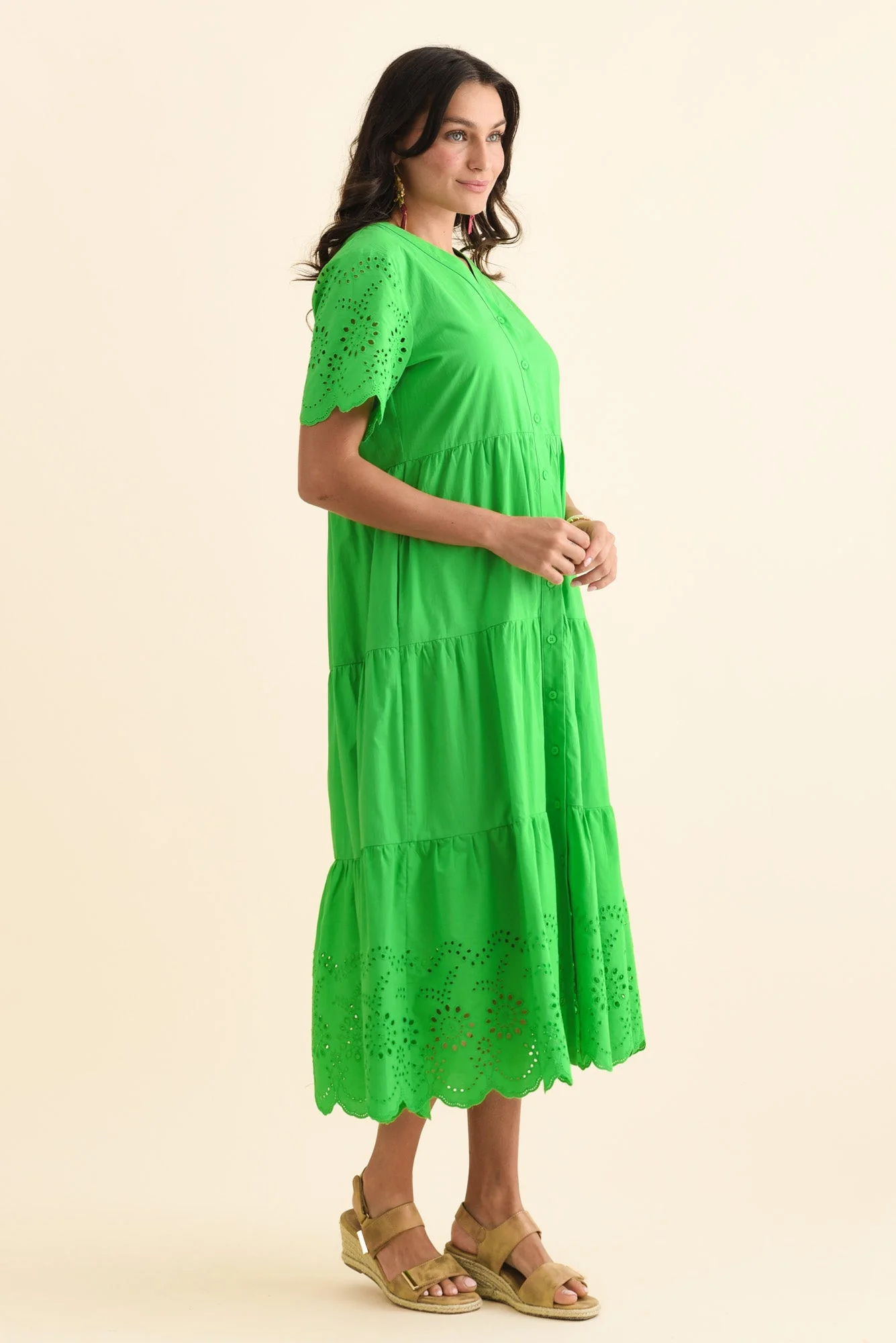 Lilith Green Embroidered Cotton Dress - Image 3