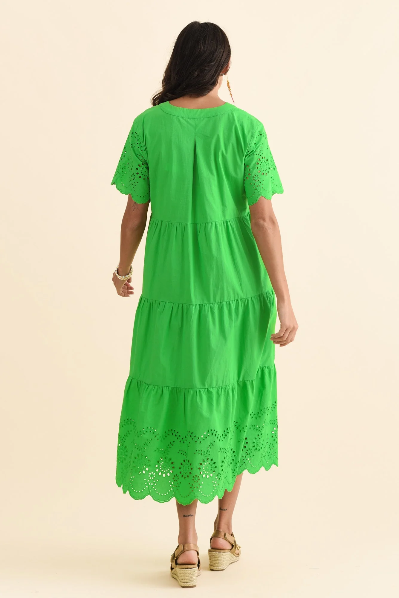 Lilith Green Embroidered Cotton Dress - Image 4