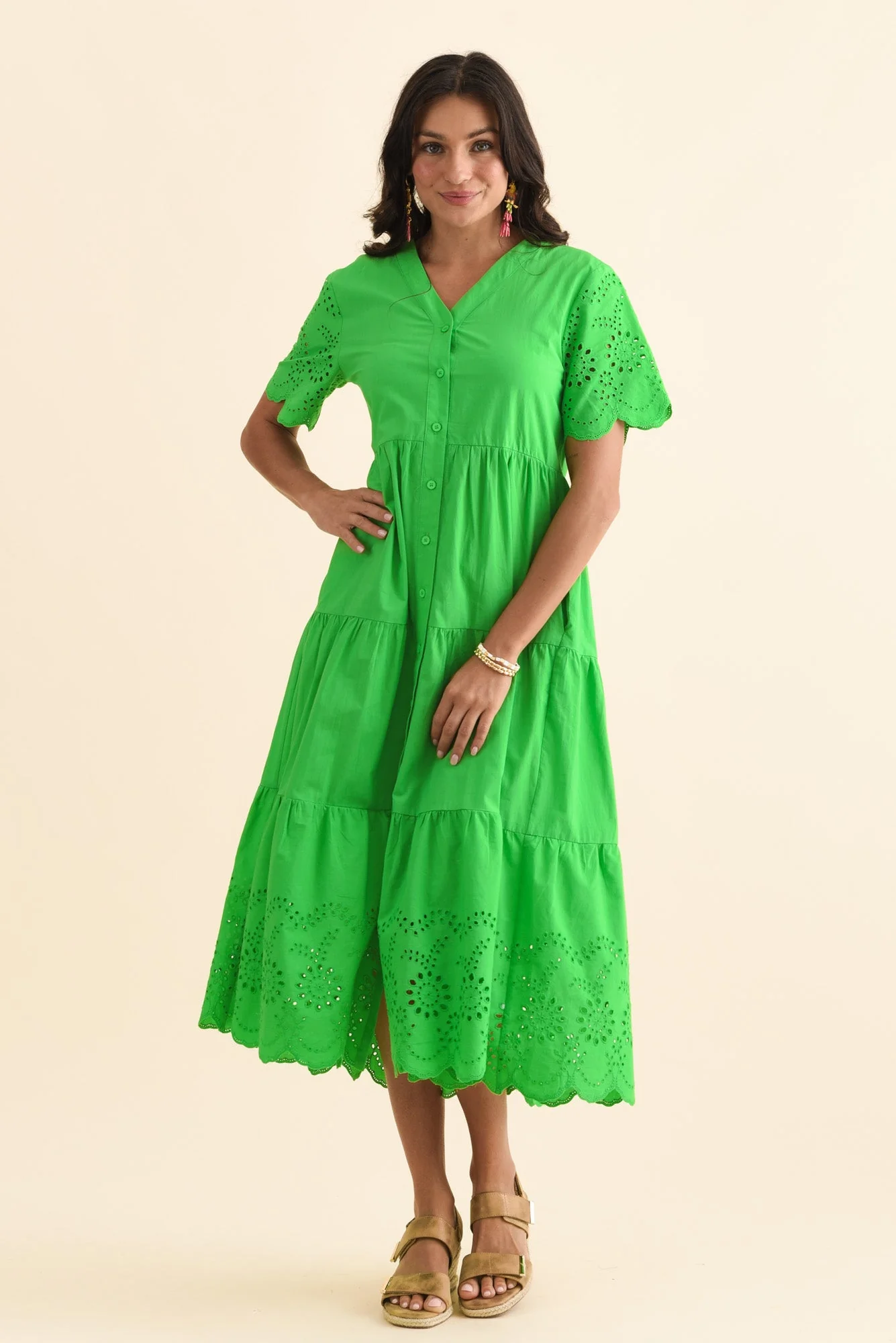 Lilith Green Embroidered Cotton Dress - Image 6