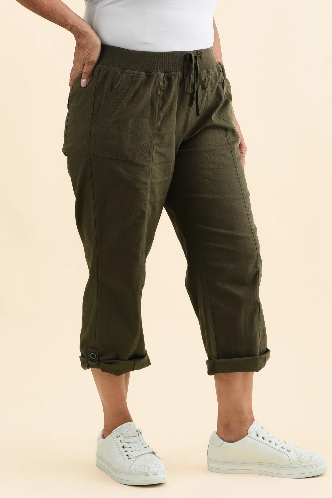 Lindsay Khaki 7/8 Cargo Pants - Image 10