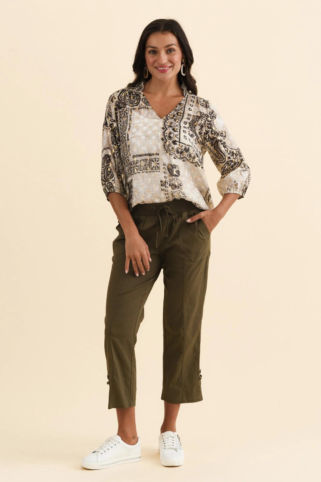 Lindsay Khaki 7/8 Cargo Pants - Image 2