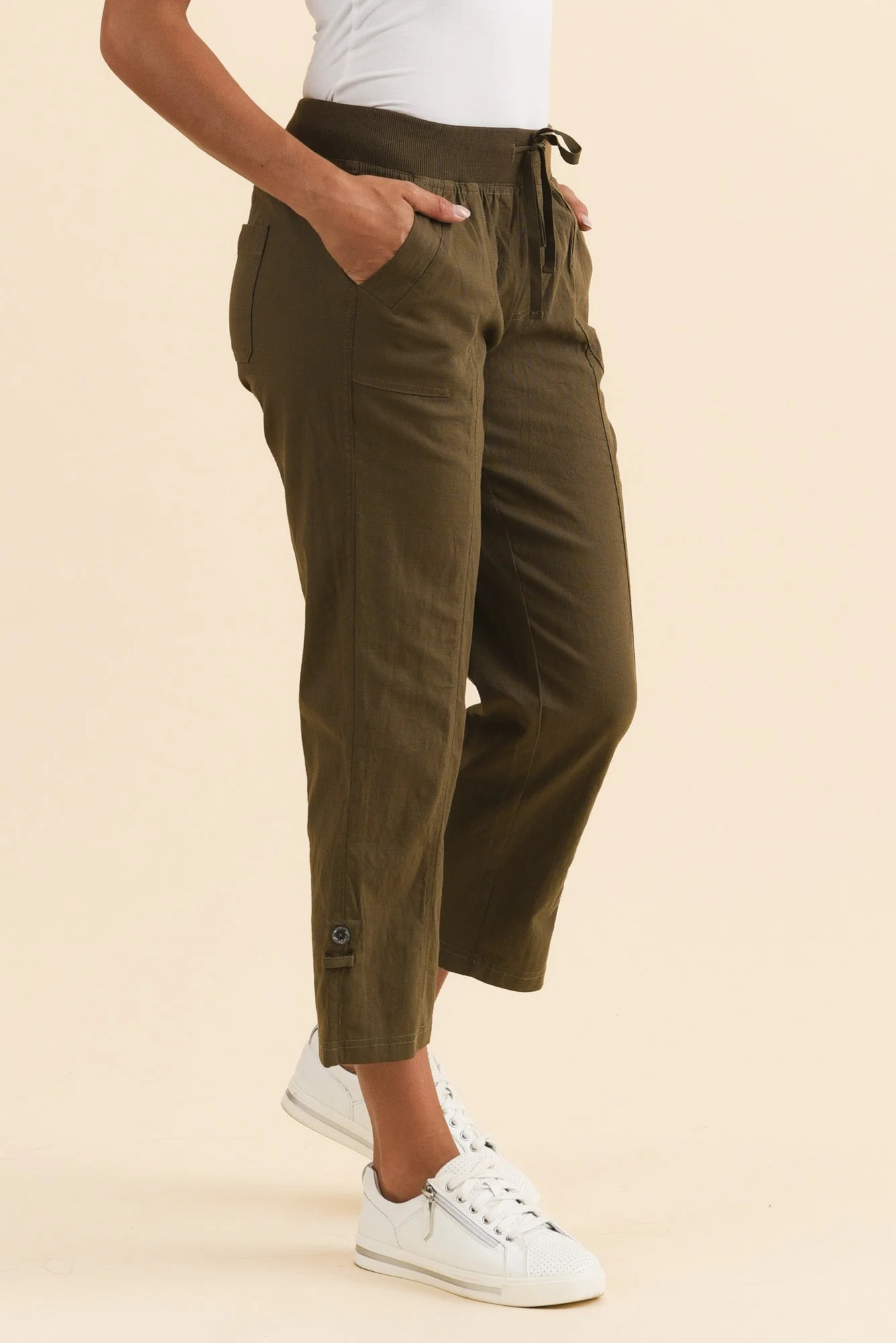 Lindsay Khaki 7/8 Cargo Pants - Image 3