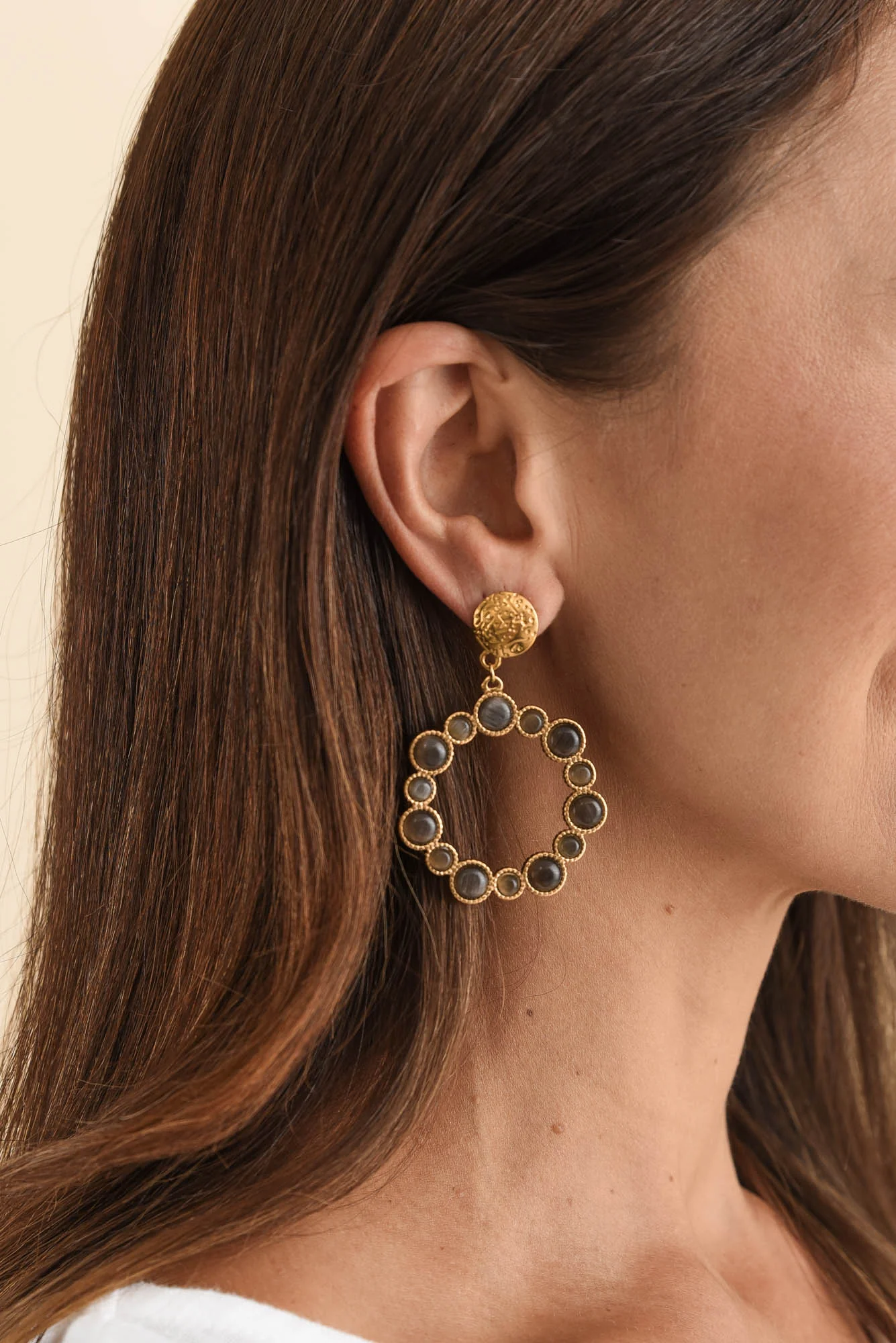 Lively Black Crystal Circle Earrings - Image 2