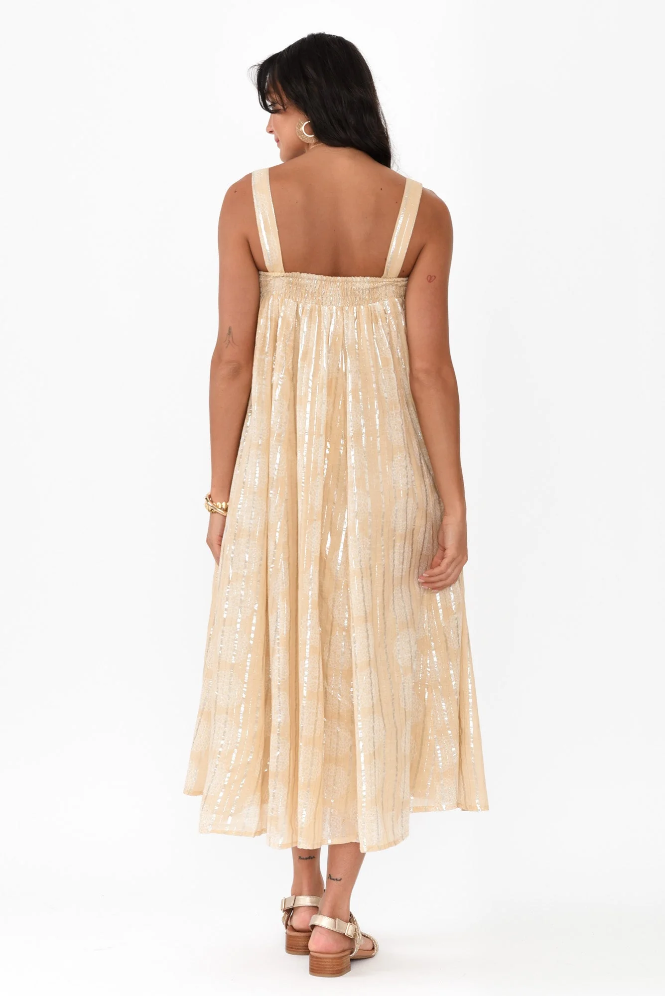 Livvy Beige Stripe Cotton Maxi Dress - Image 4
