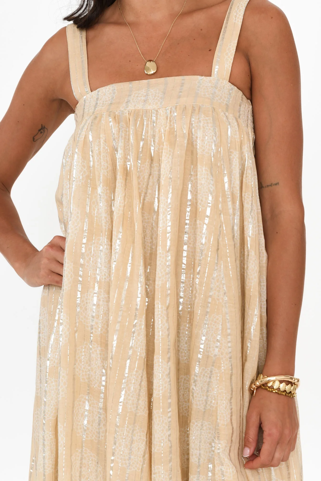 Livvy Beige Stripe Cotton Maxi Dress - Image 5