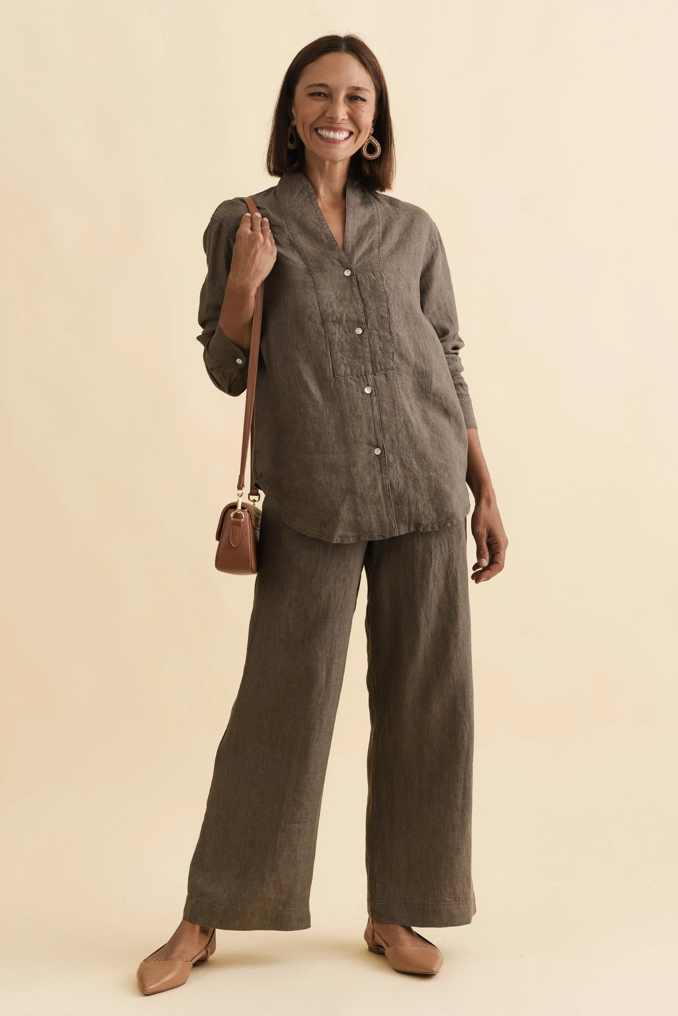 Liza Dark Taupe Linen Shirt - Image 2
