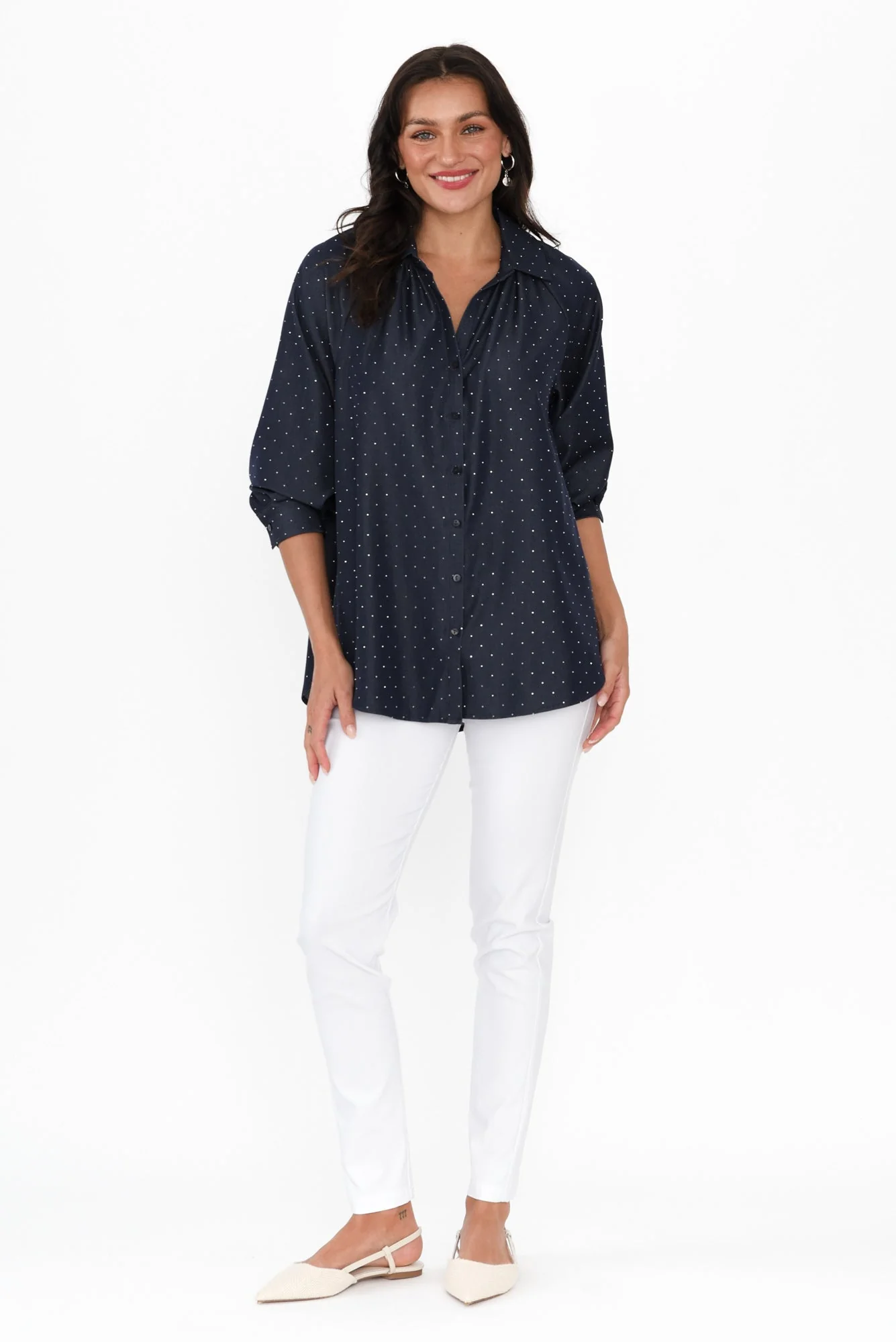 Lizza Dark Blue Embellished Shirt - Image 2