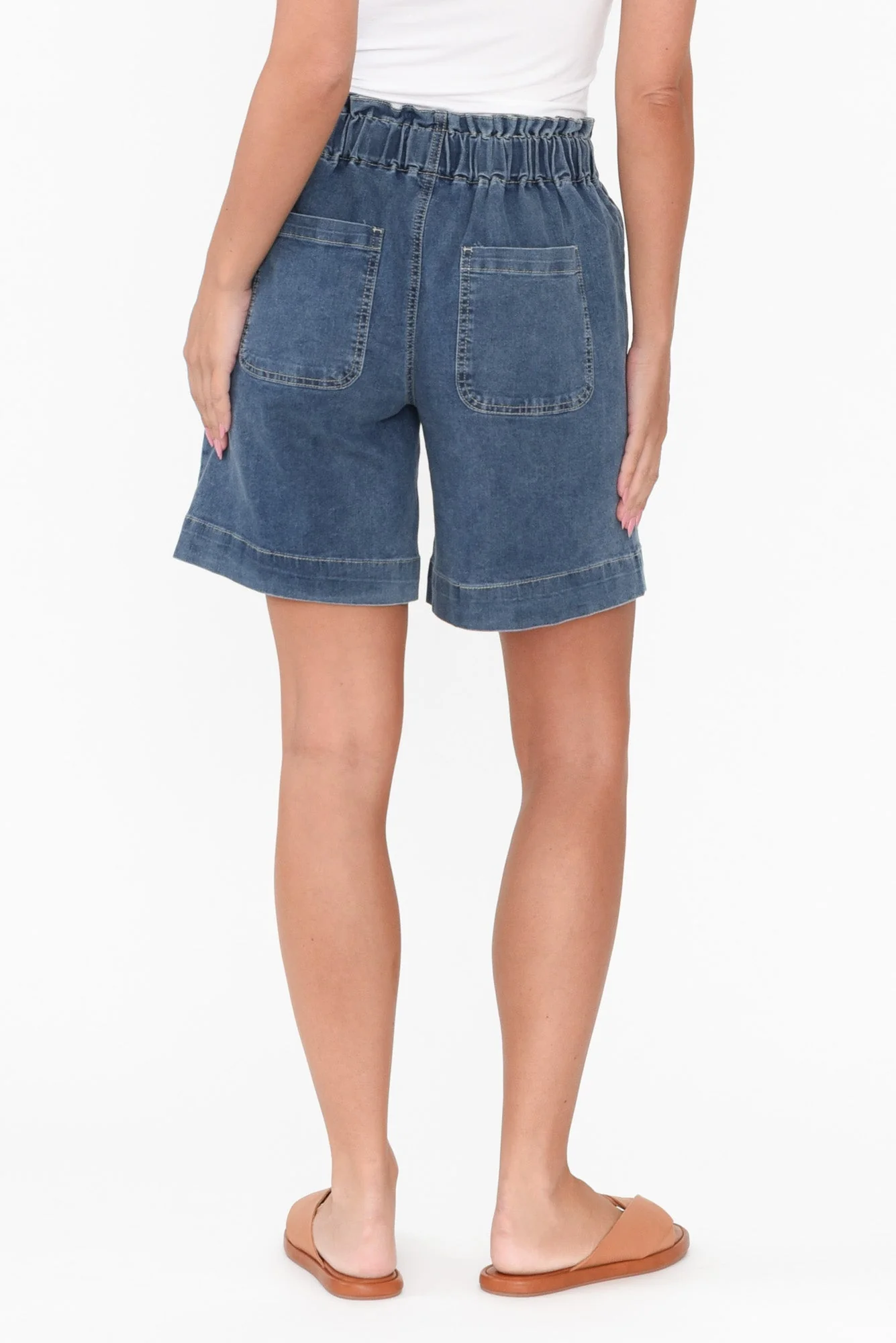 Lizzy Dark Blue Denim Drawstring Shorts - Image 6