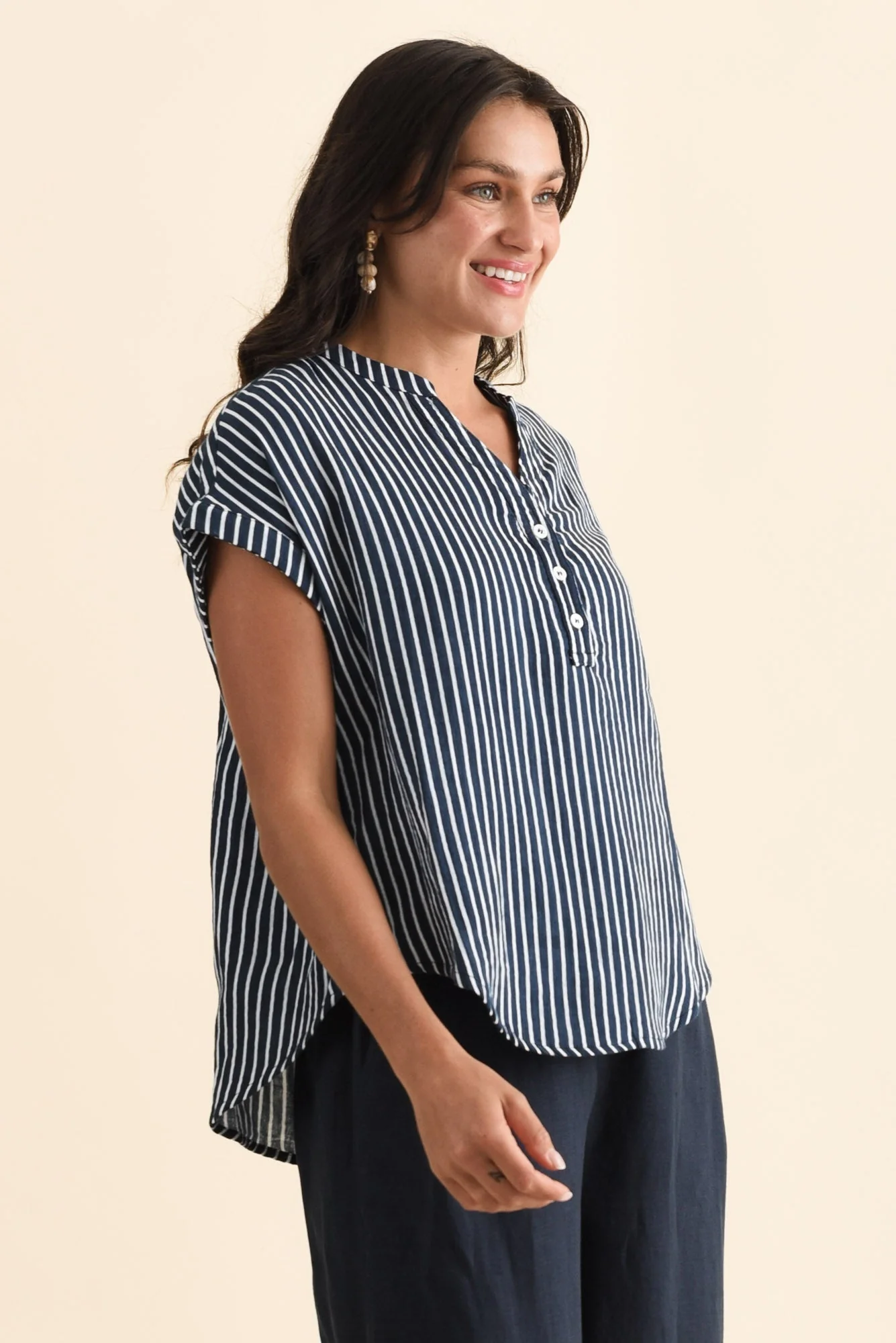 Lorelai Navy Stripe Cotton Top - Image 3