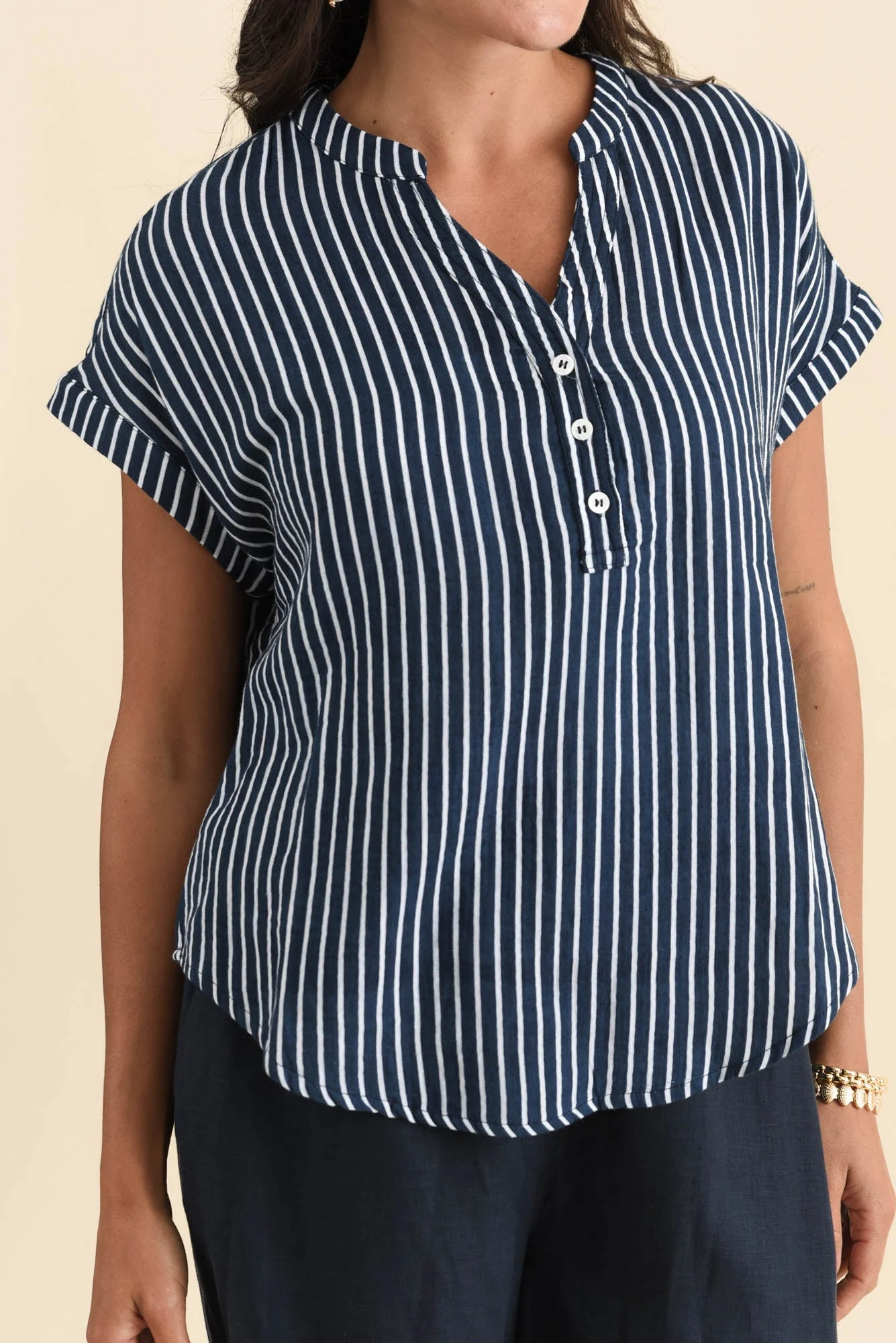 Lorelai Navy Stripe Cotton Top - Image 5