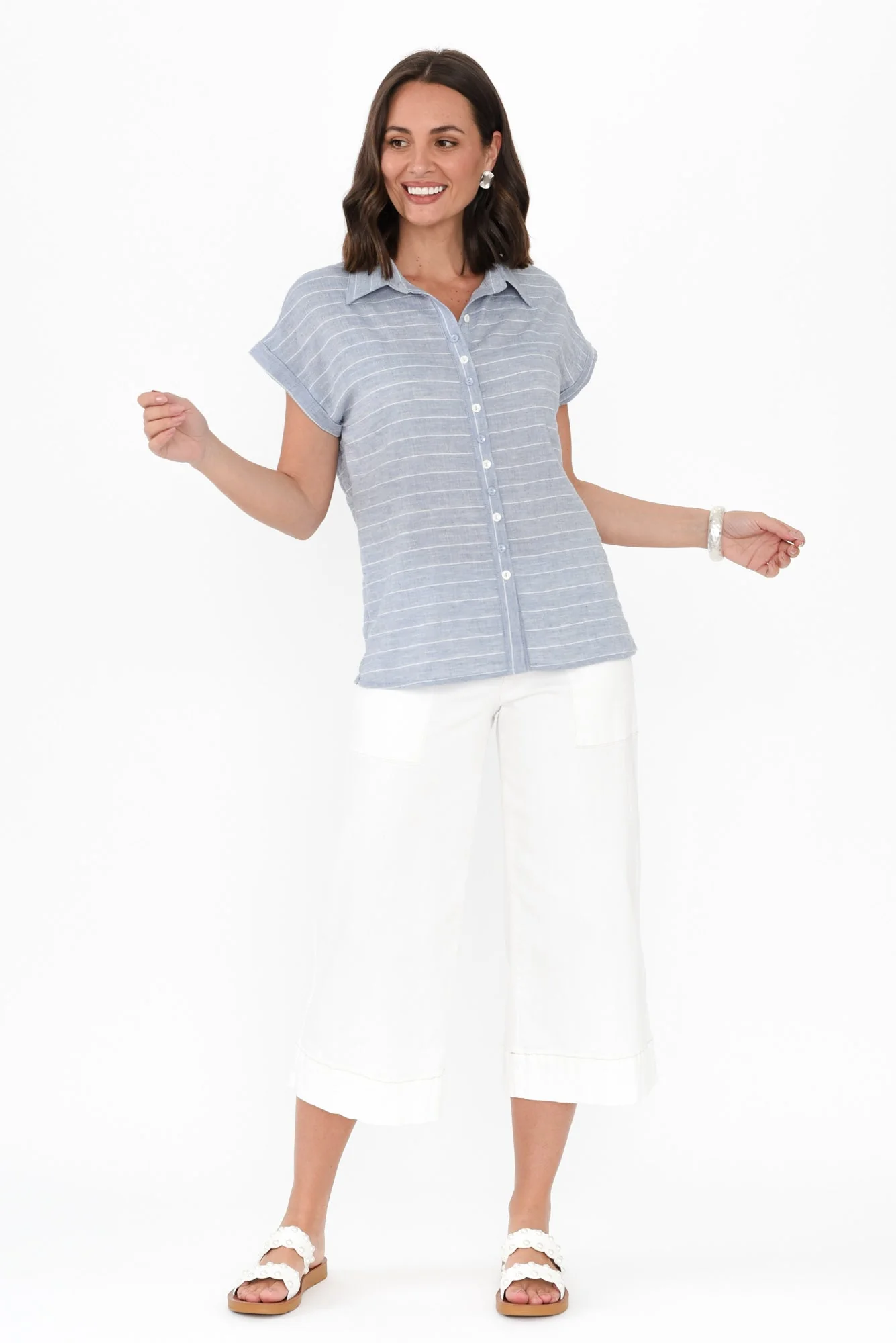 Lori Light Blue Stripe Collared Shirt - Image 2