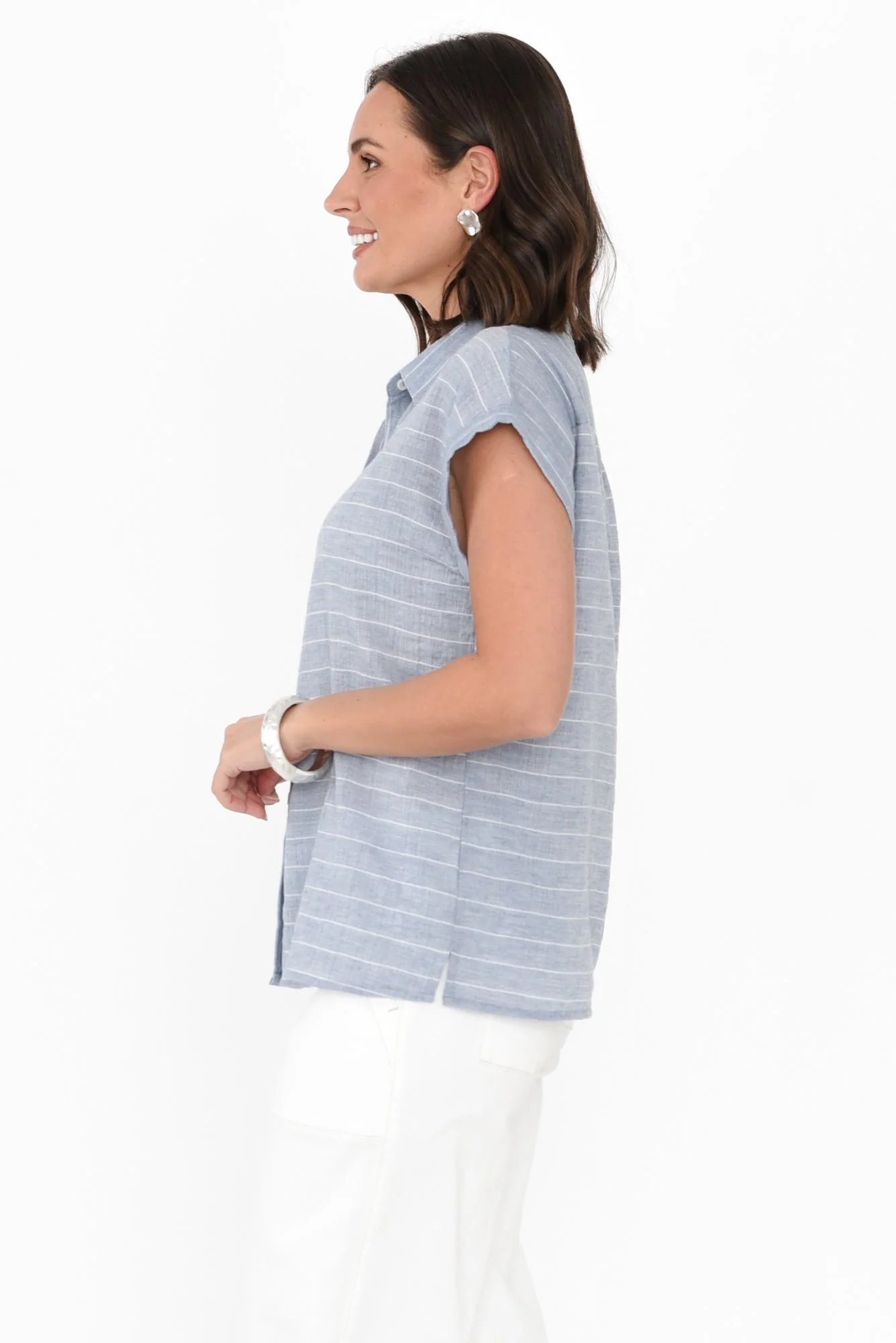 Lori Light Blue Stripe Collared Shirt - Image 3