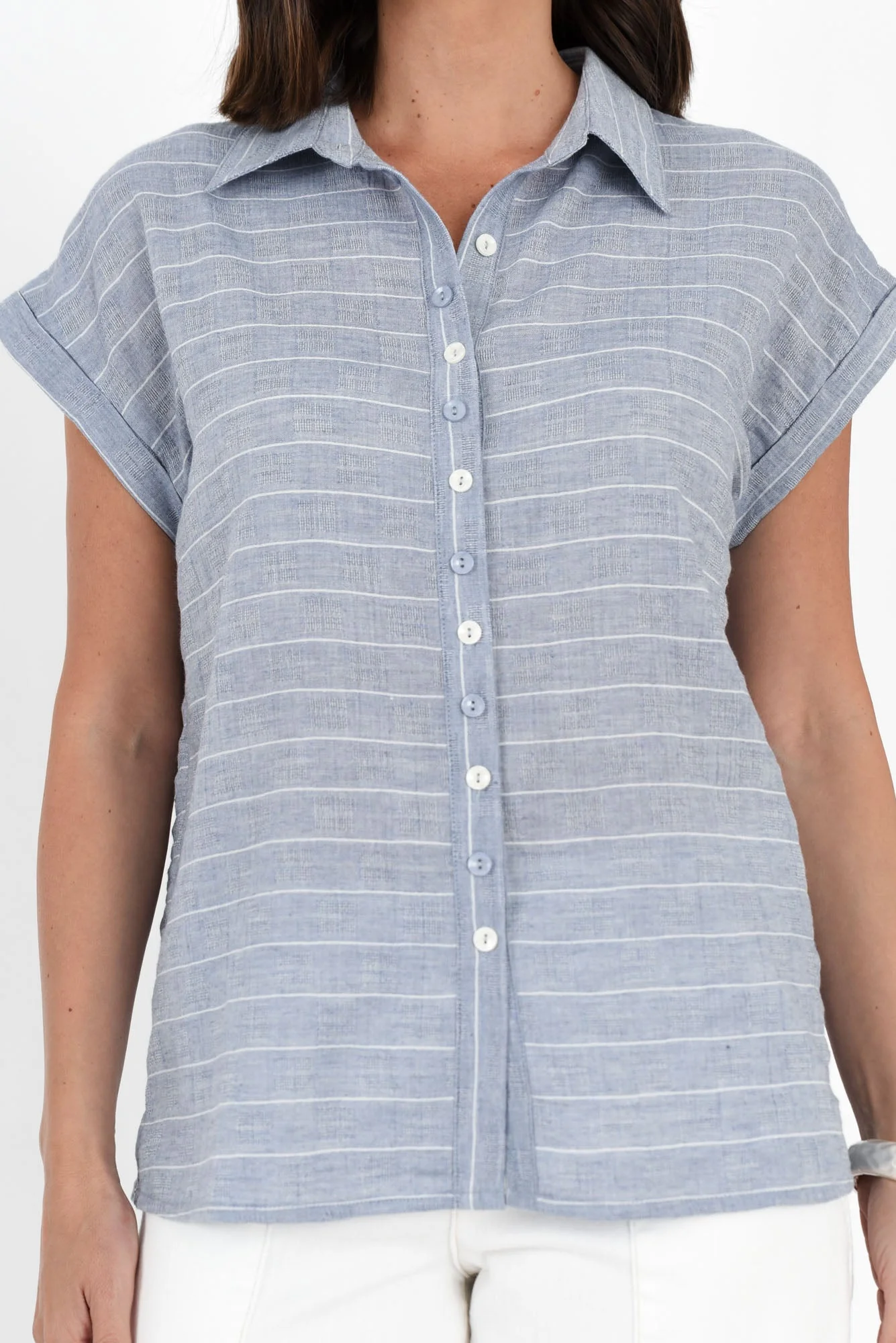 Lori Light Blue Stripe Collared Shirt - Image 5