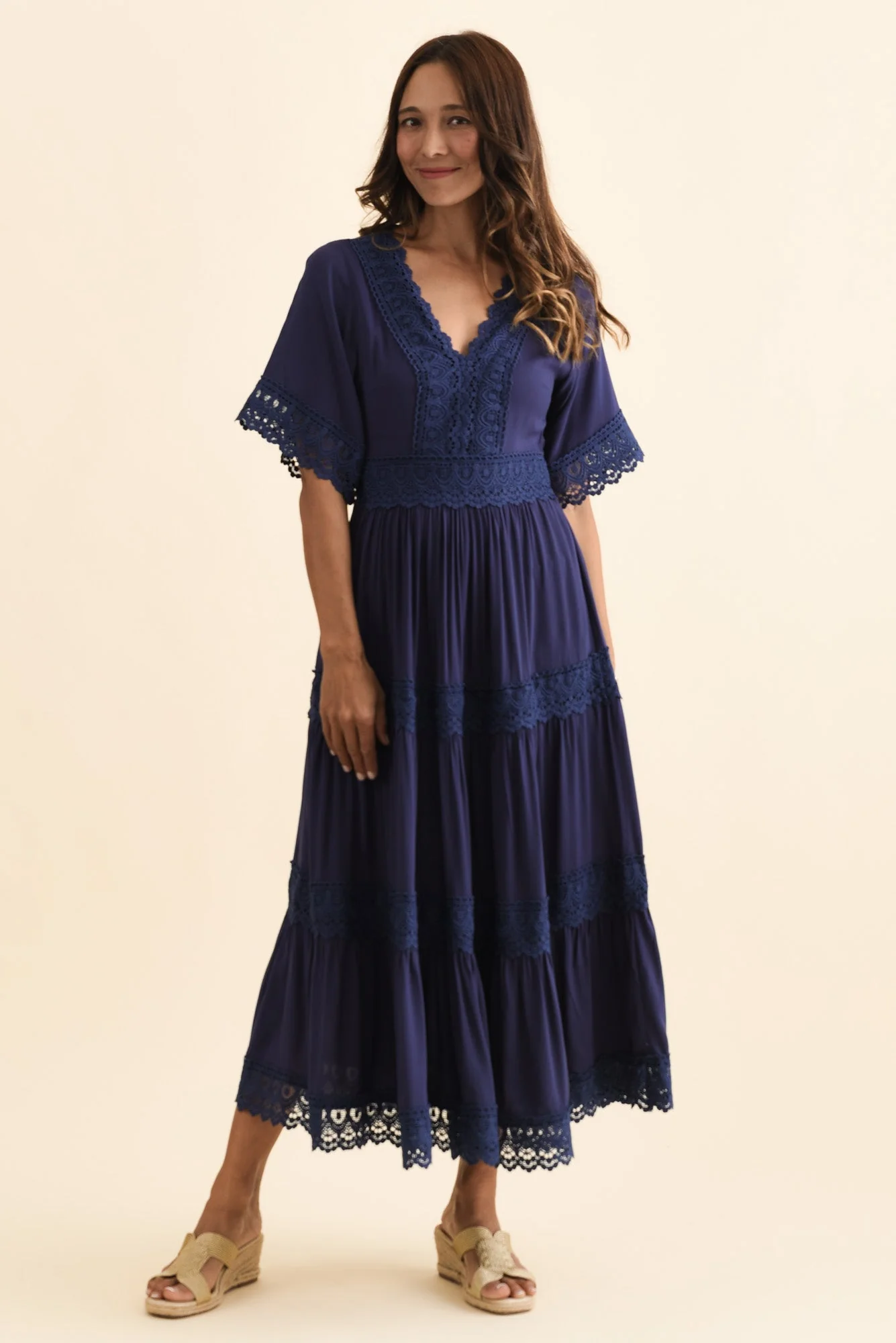 Loris Navy Lace Trim Dress - Image 2