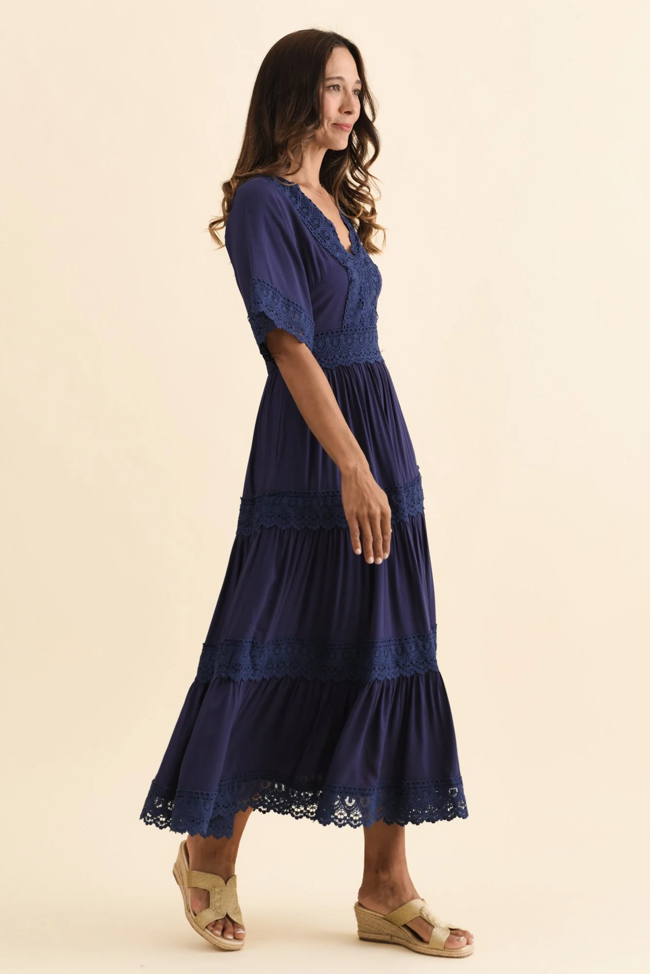 Loris Navy Lace Trim Dress - Image 3