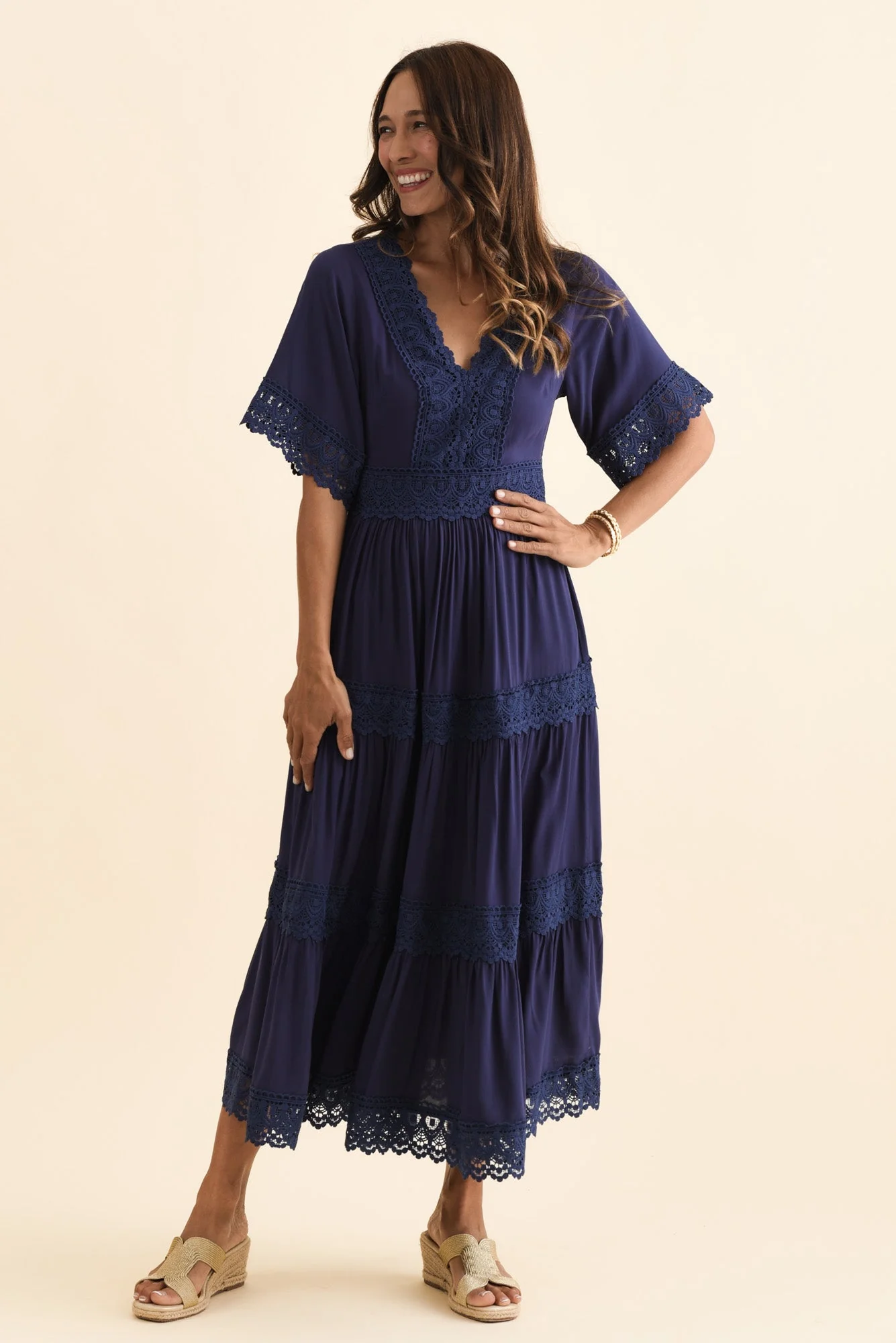 Loris Navy Lace Trim Dress - Image 6