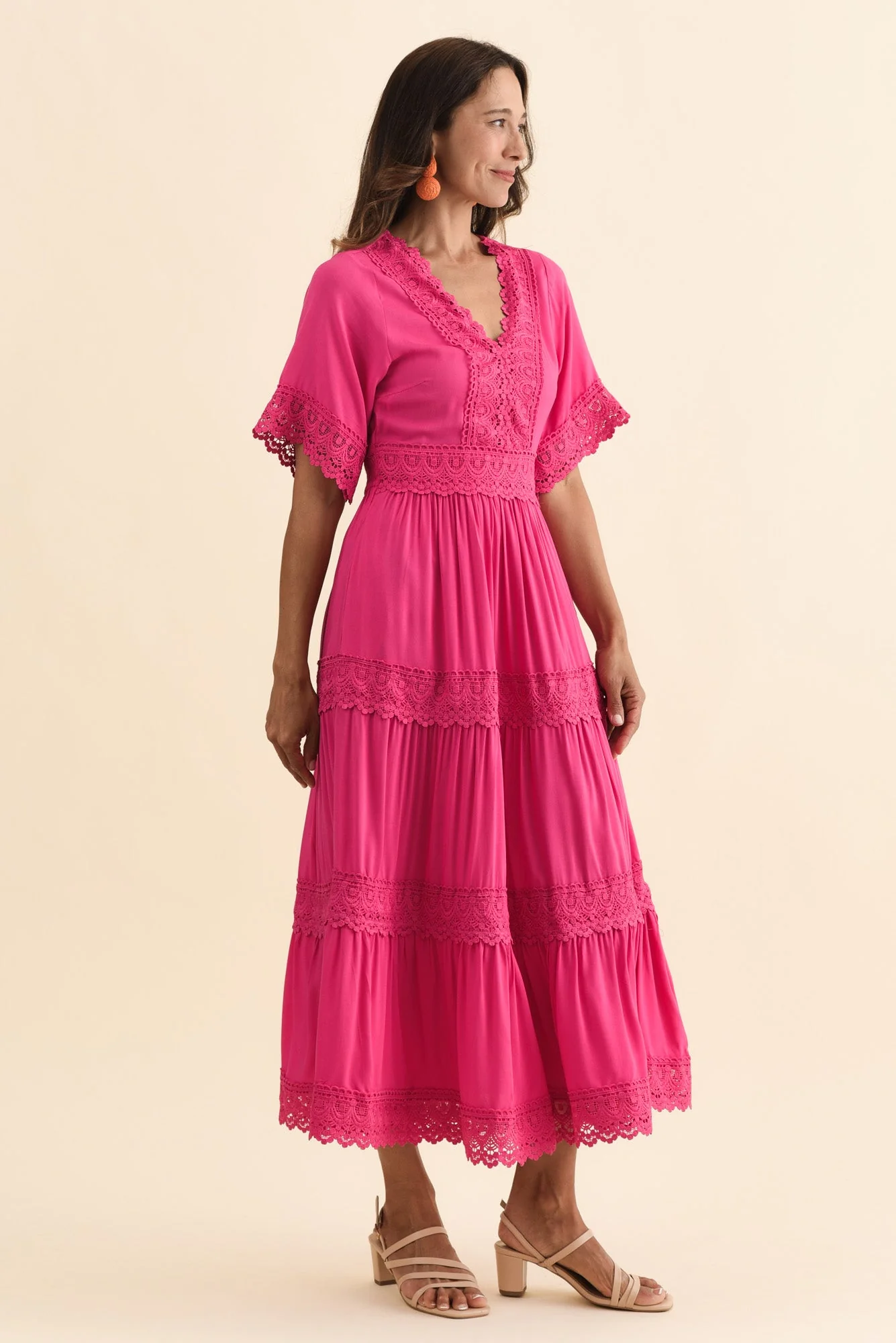 Loris Pink Lace Trim Dress - Image 3