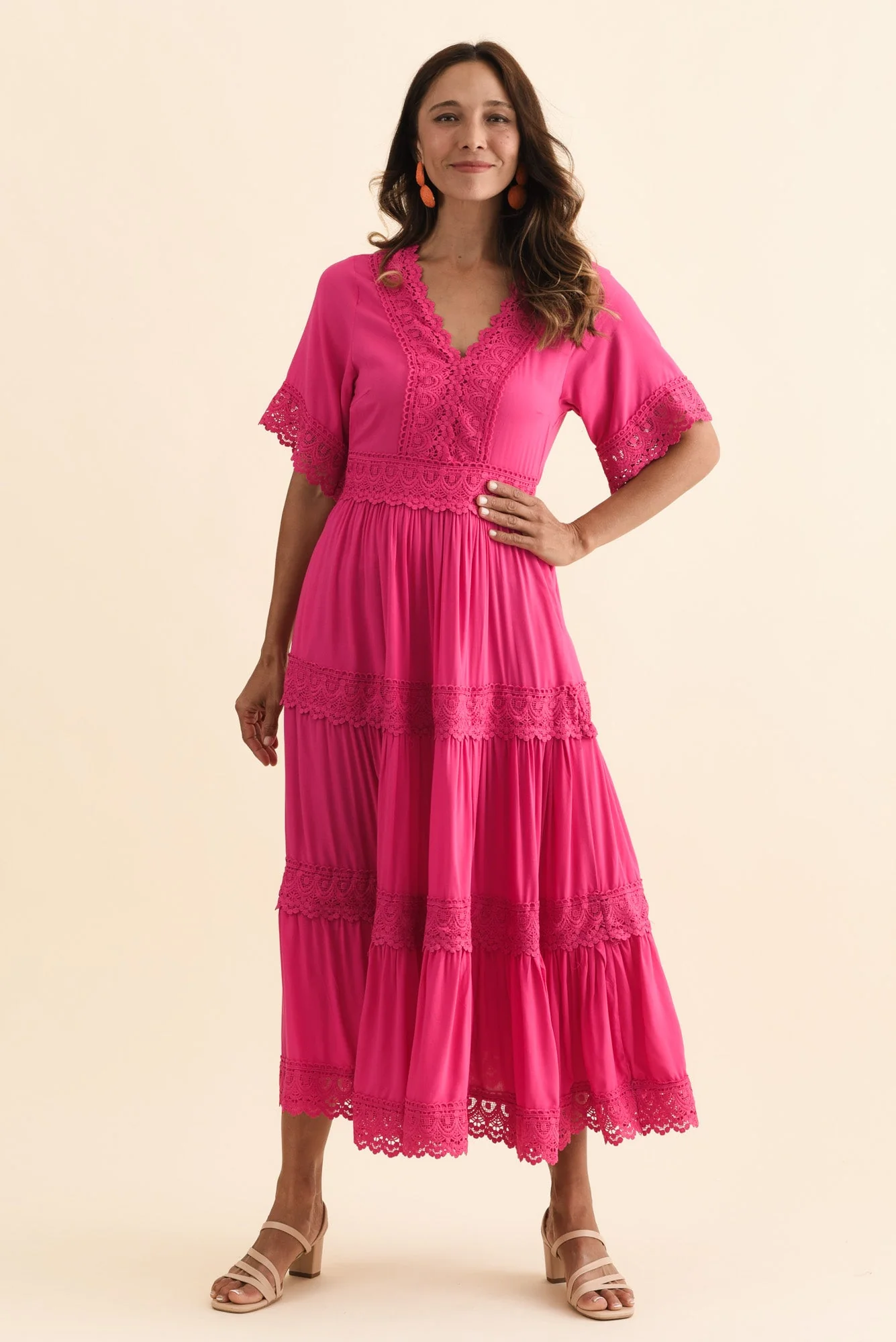 Loris Pink Lace Trim Dress - Image 6