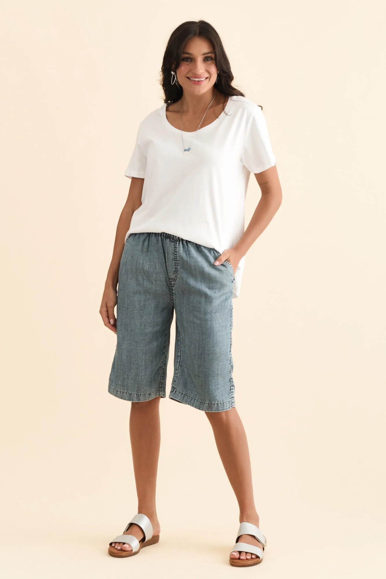 Lorna Blue Lyocell Pocket Shorts - Image 6