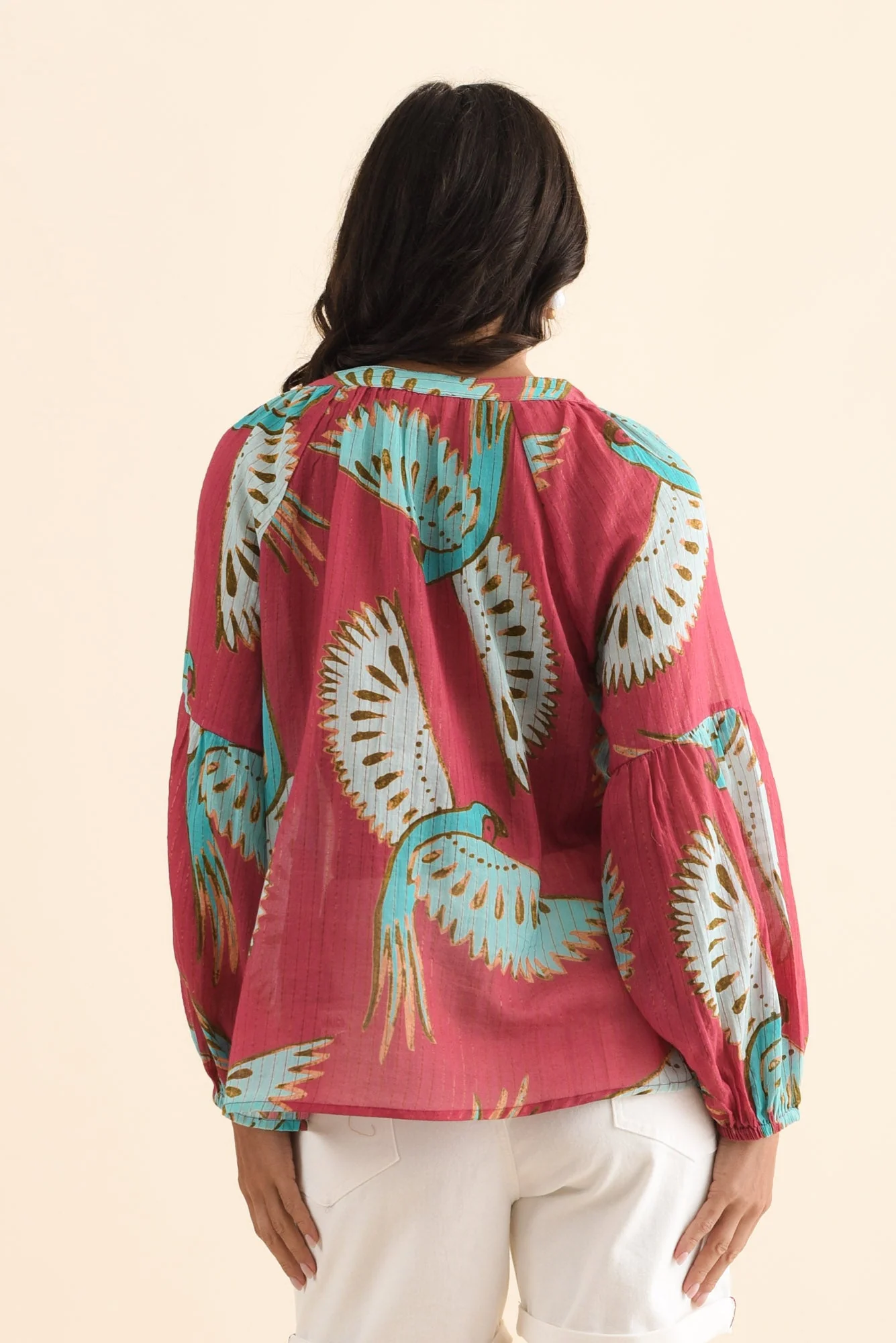 Lorrini Red Bird Cotton Tassel Top - Image 4