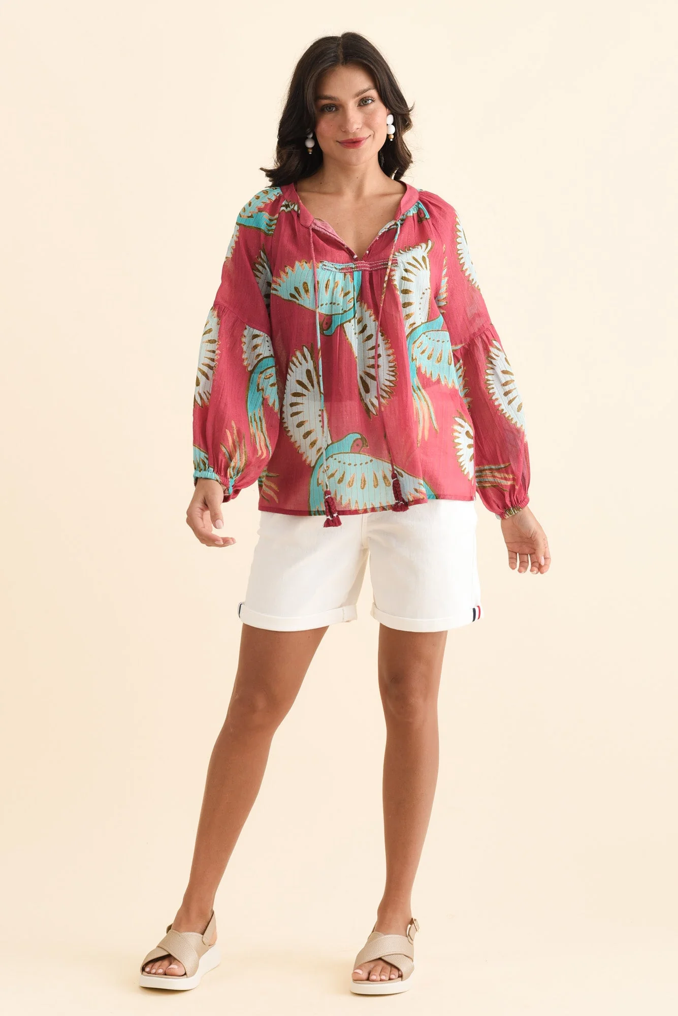 Lorrini Red Bird Cotton Tassel Top - Image 6