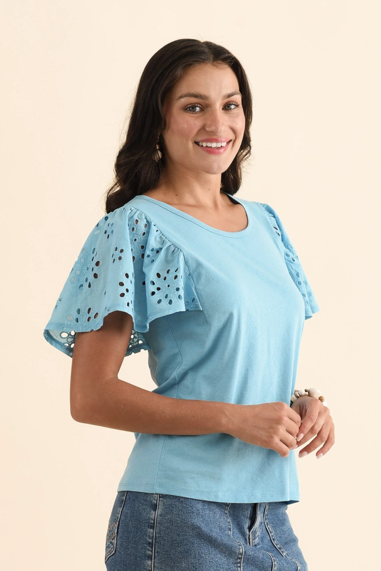 Lottie Blue Embroidered Cotton Tee - Image 3