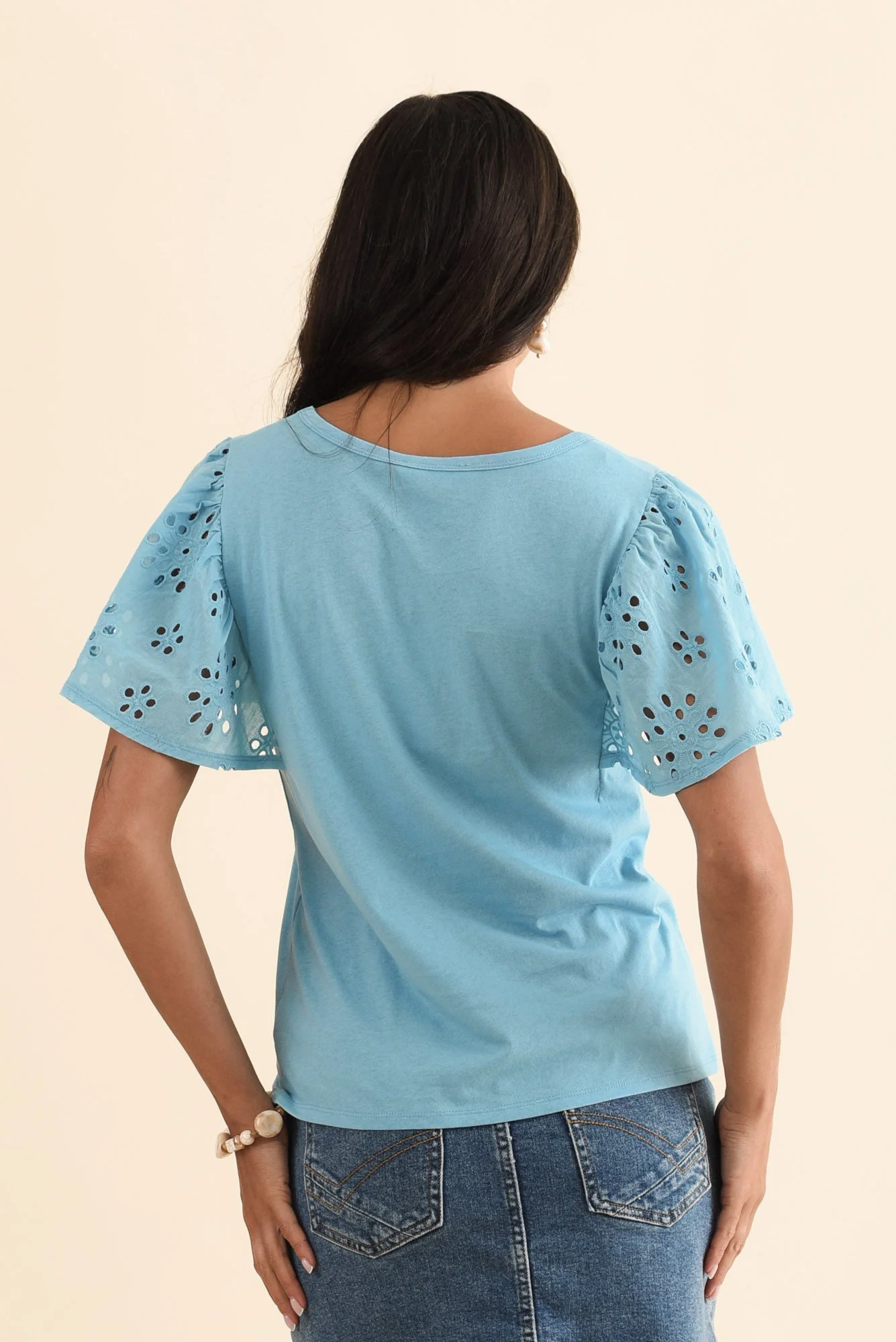 Lottie Blue Embroidered Cotton Tee - Image 4