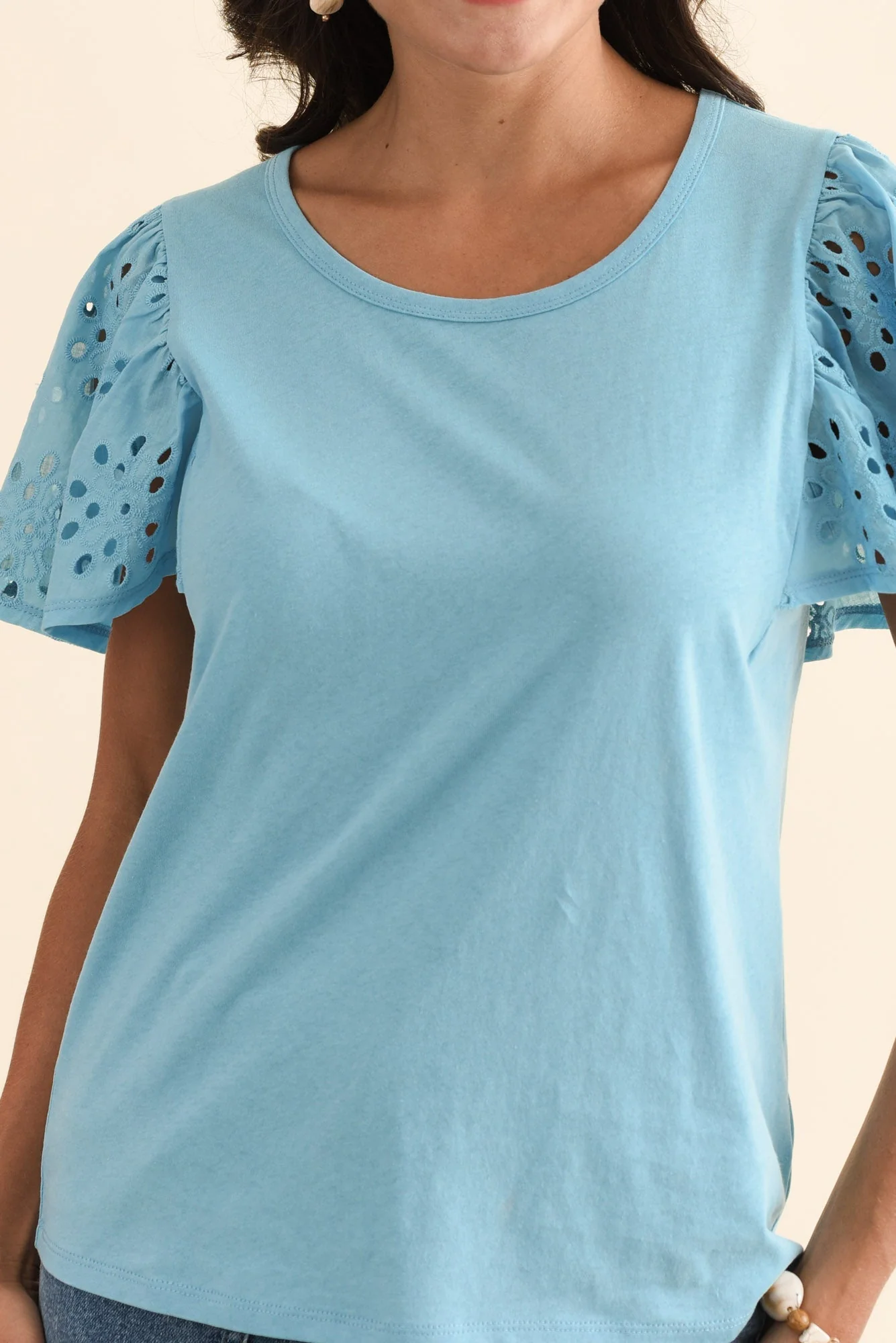 Lottie Blue Embroidered Cotton Tee - Image 5