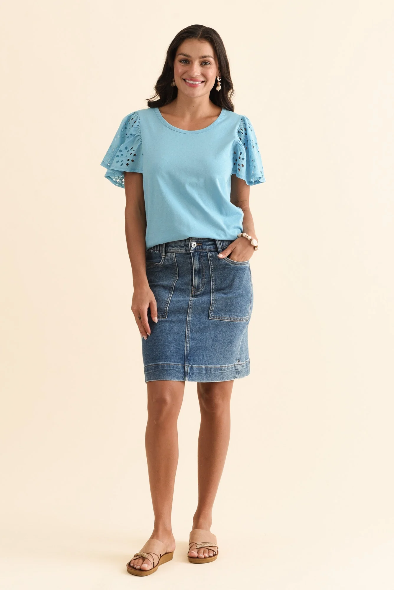 Lottie Blue Embroidered Cotton Tee - Image 6