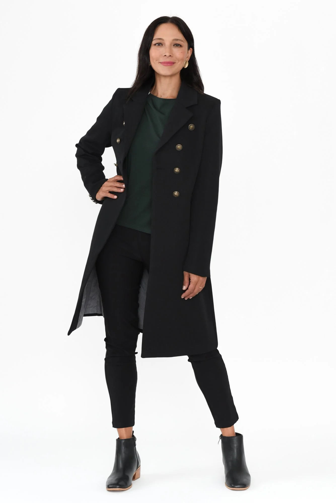 Louise Black Collared Button Coat - Image 2