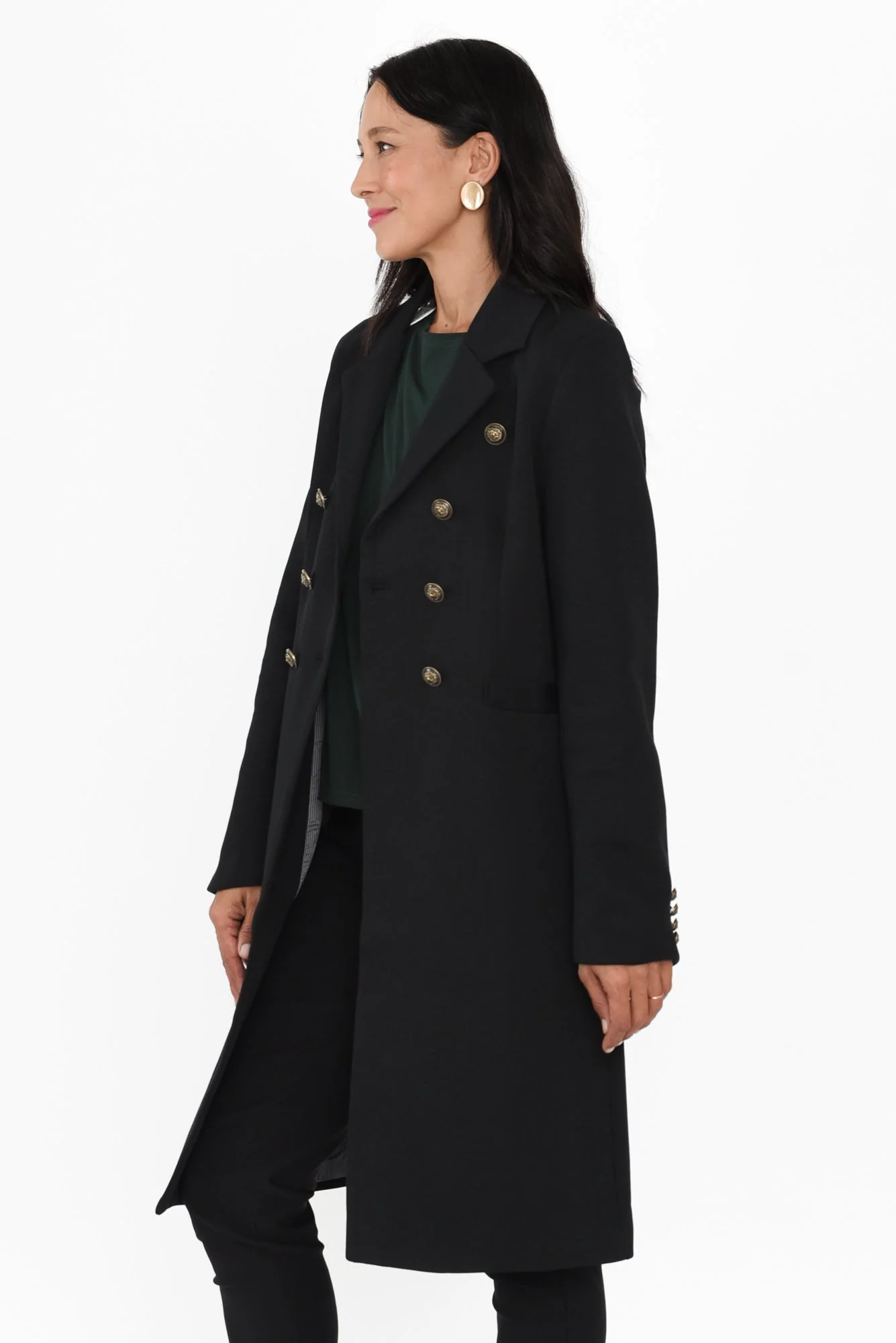 Louise Black Collared Button Coat - Image 3