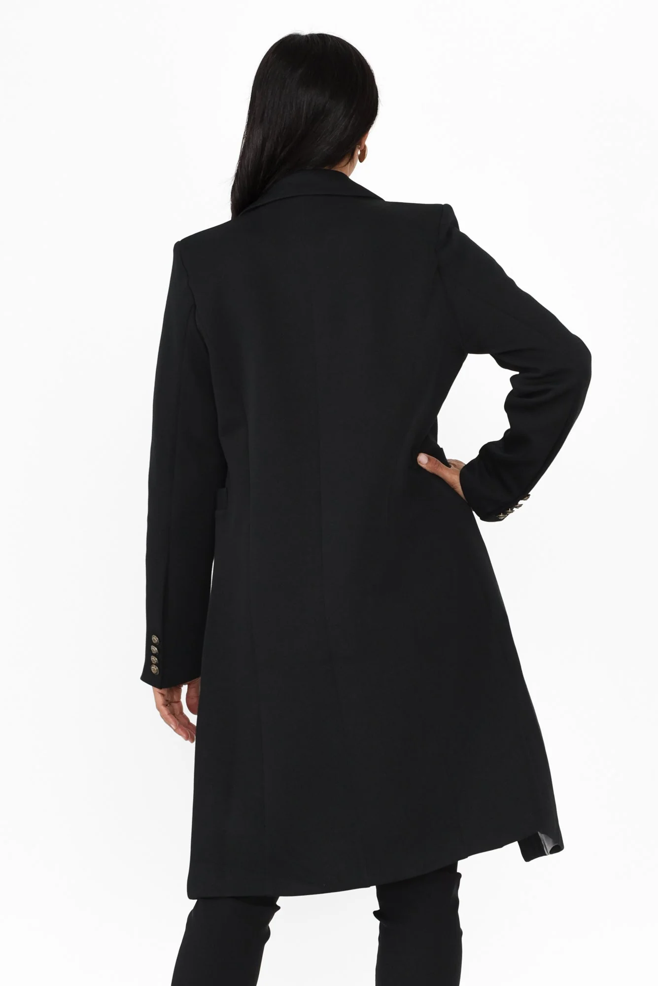Louise Black Collared Button Coat - Image 4