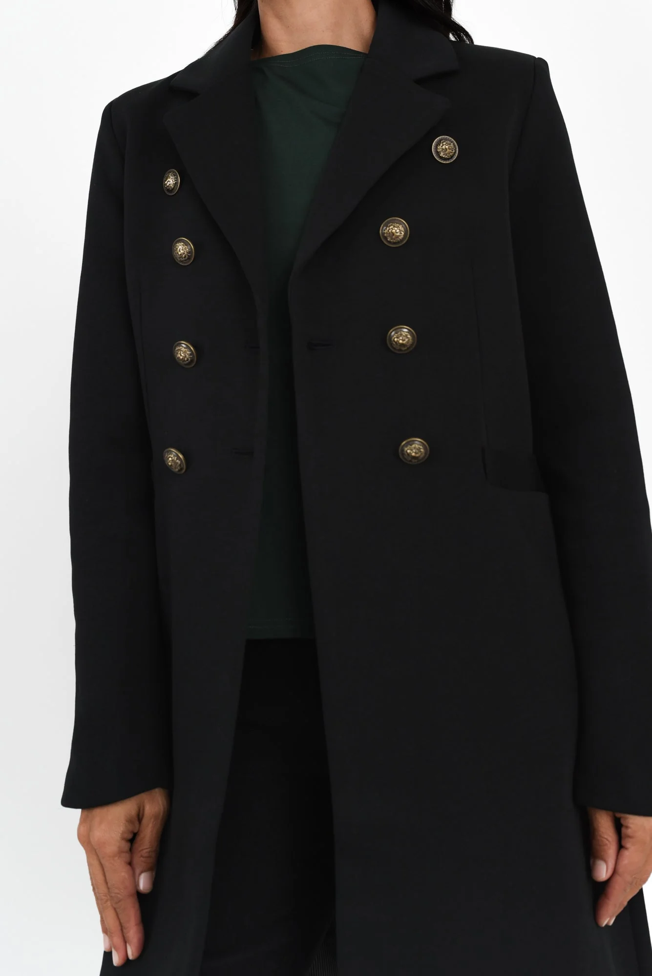 Louise Black Collared Button Coat - Image 5