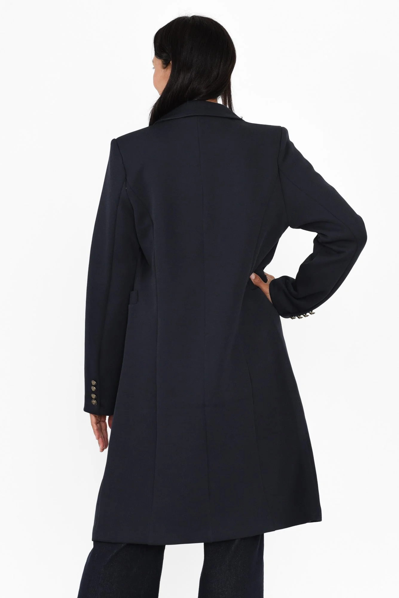 Louise Navy Collared Button Coat - Image 4