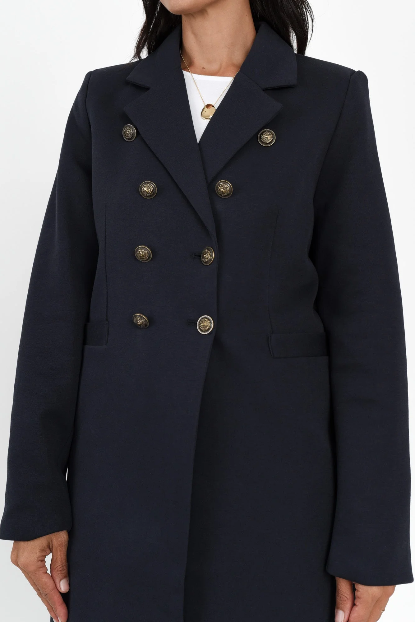 Louise Navy Collared Button Coat - Image 5