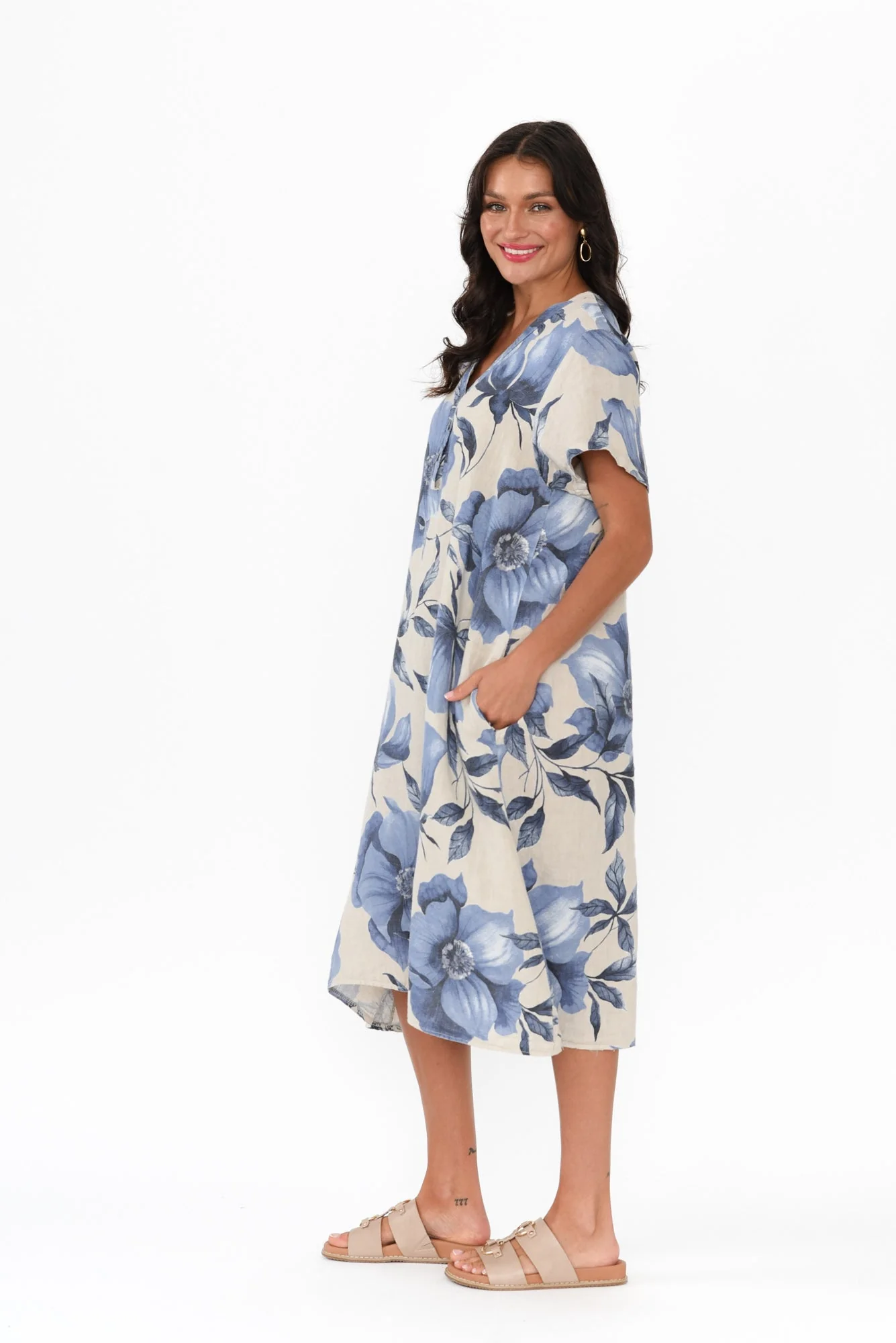 Louisiana Taupe Floral Button Dress - Image 3
