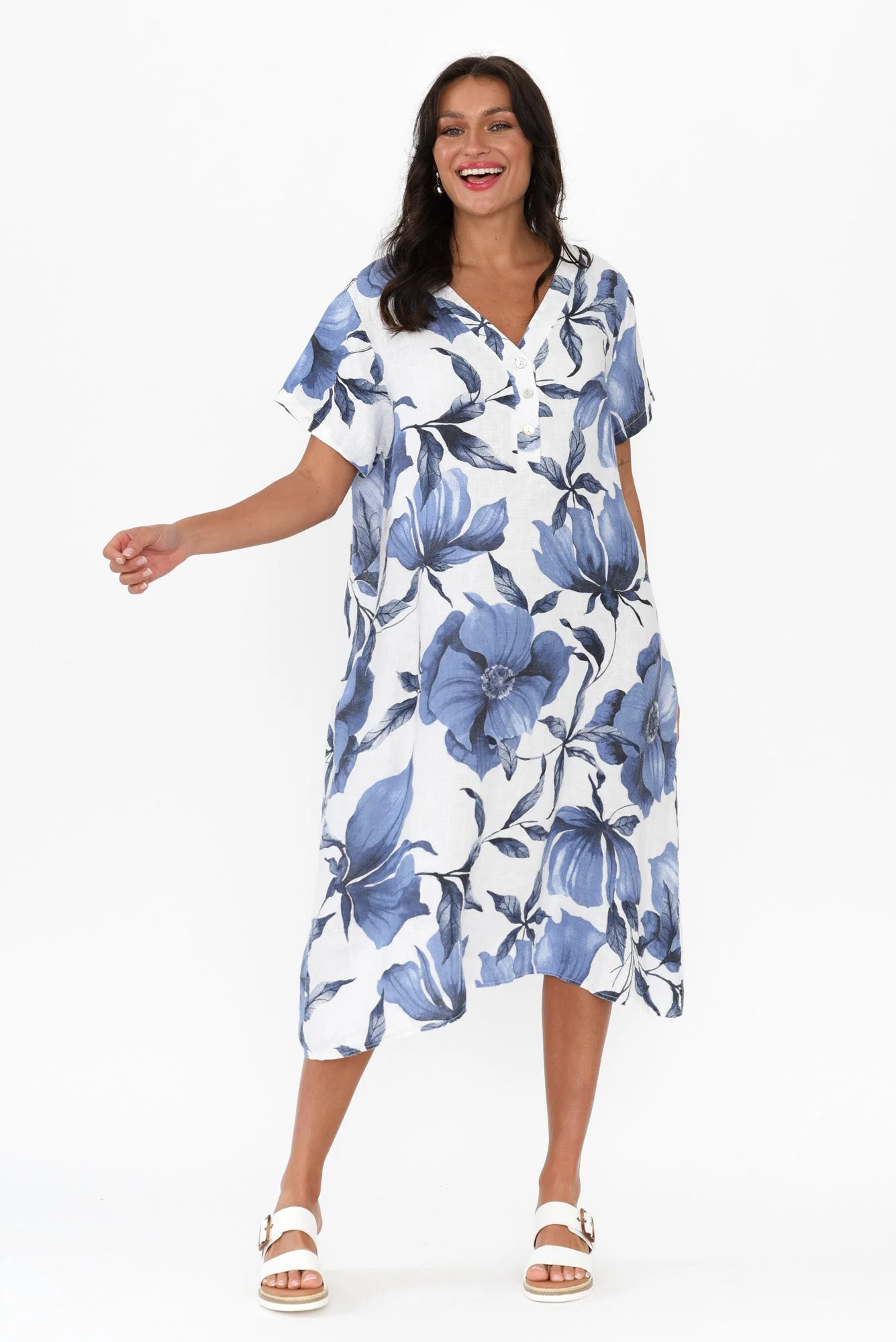 Louisiana White Floral Button Dress - Image 2
